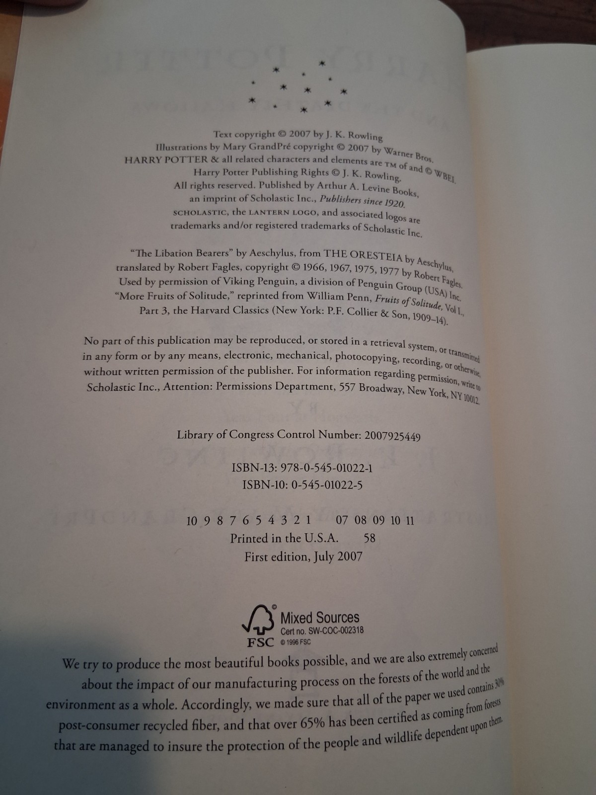 1st Edition 2007 Harry Potter And The Deathly Hallows 759 Page Error Book Rare