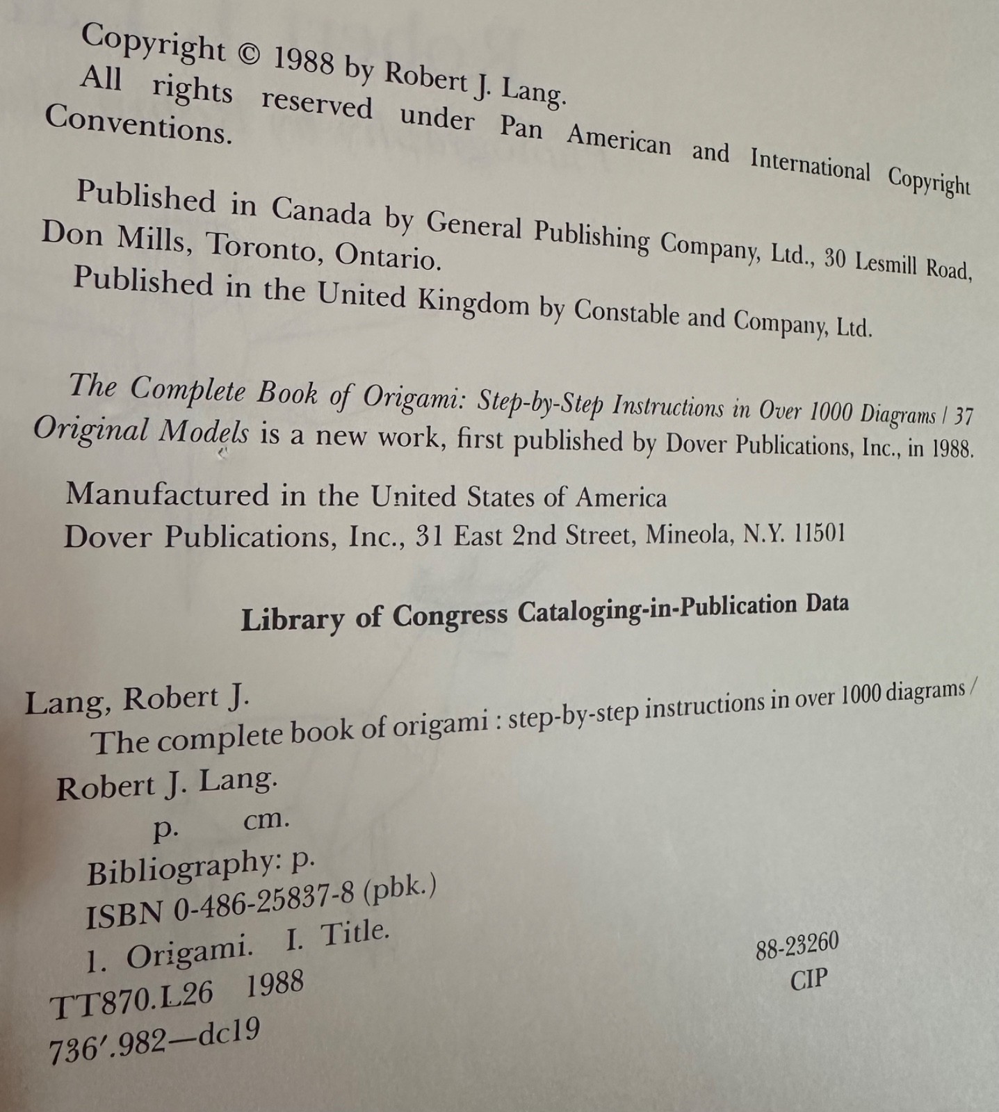 Vintage 1988 paperback, 154 pages, The Complete Book of ORIGAMI, 1000+ diagrams
