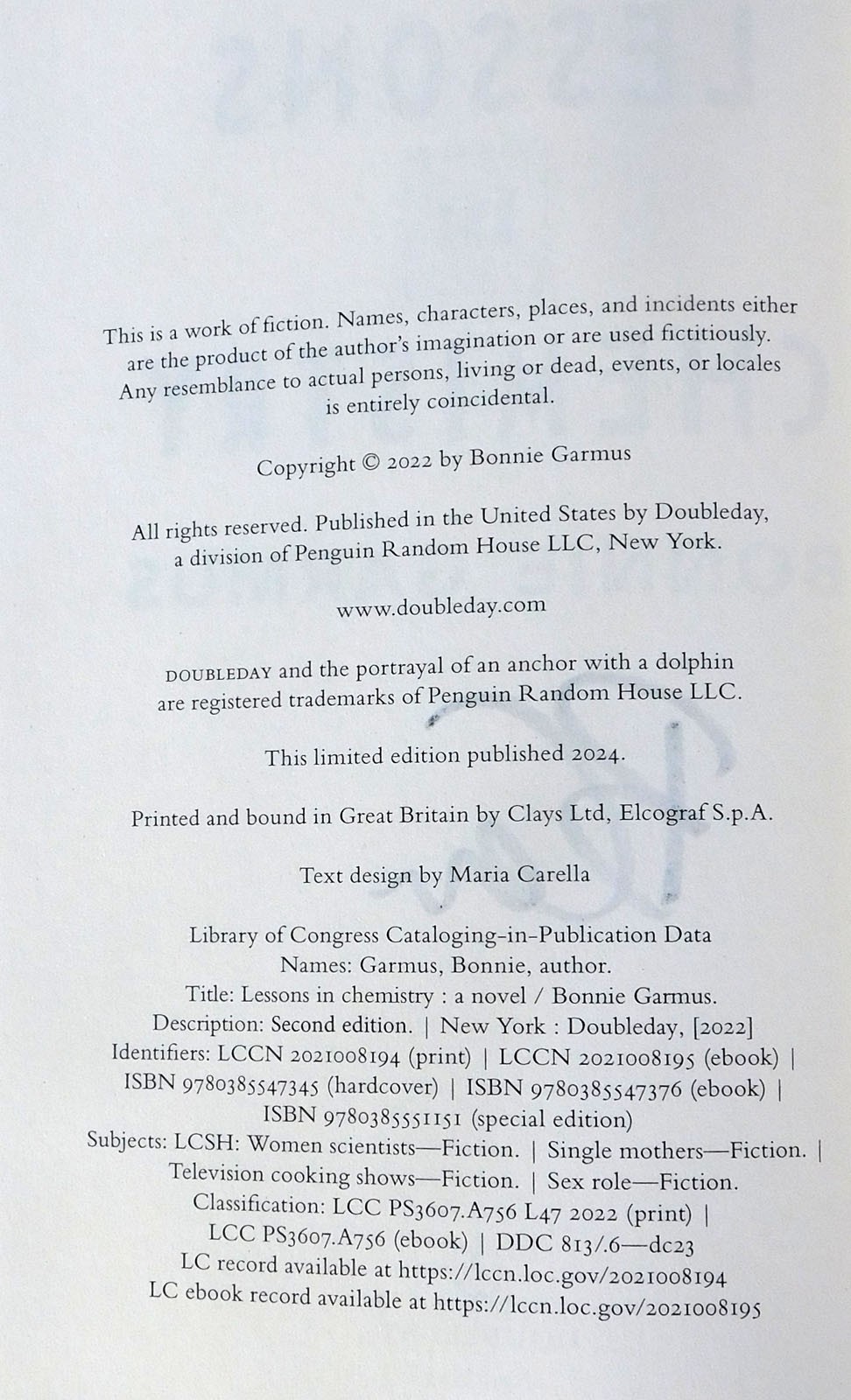 Lessons in Chemistry limited Special Edition SIGNED Bonnie Garmus NEW w/Coa