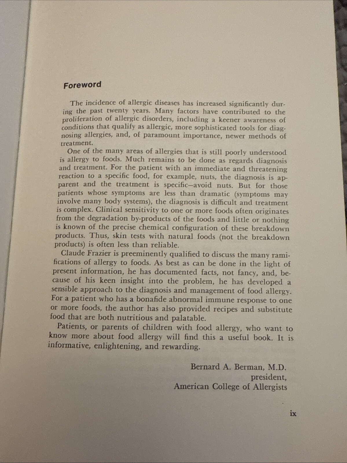 COPING WITH FOOD ALLERGY By Claude Albee Frazier MD – HBDJ Ex-lib 1975