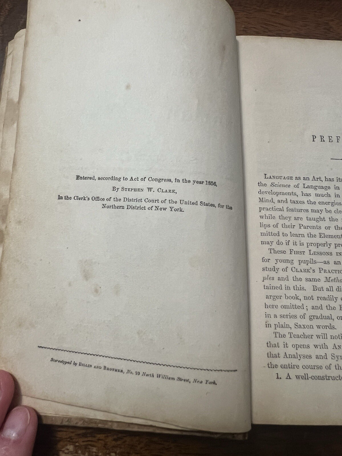 Antique Book 1800’s Hardcover School First Lessons In English Grammar S.W. Clark