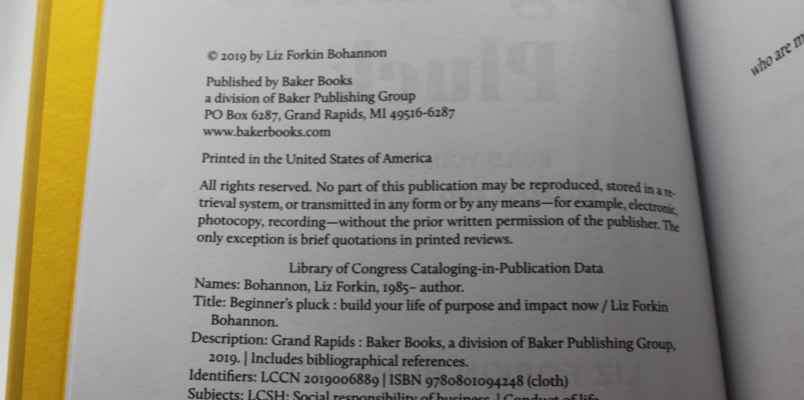 Beginner’s Pluck Bohannon Hardcover 2019 Liz Forkin Baker Books Yellow SelfHelp