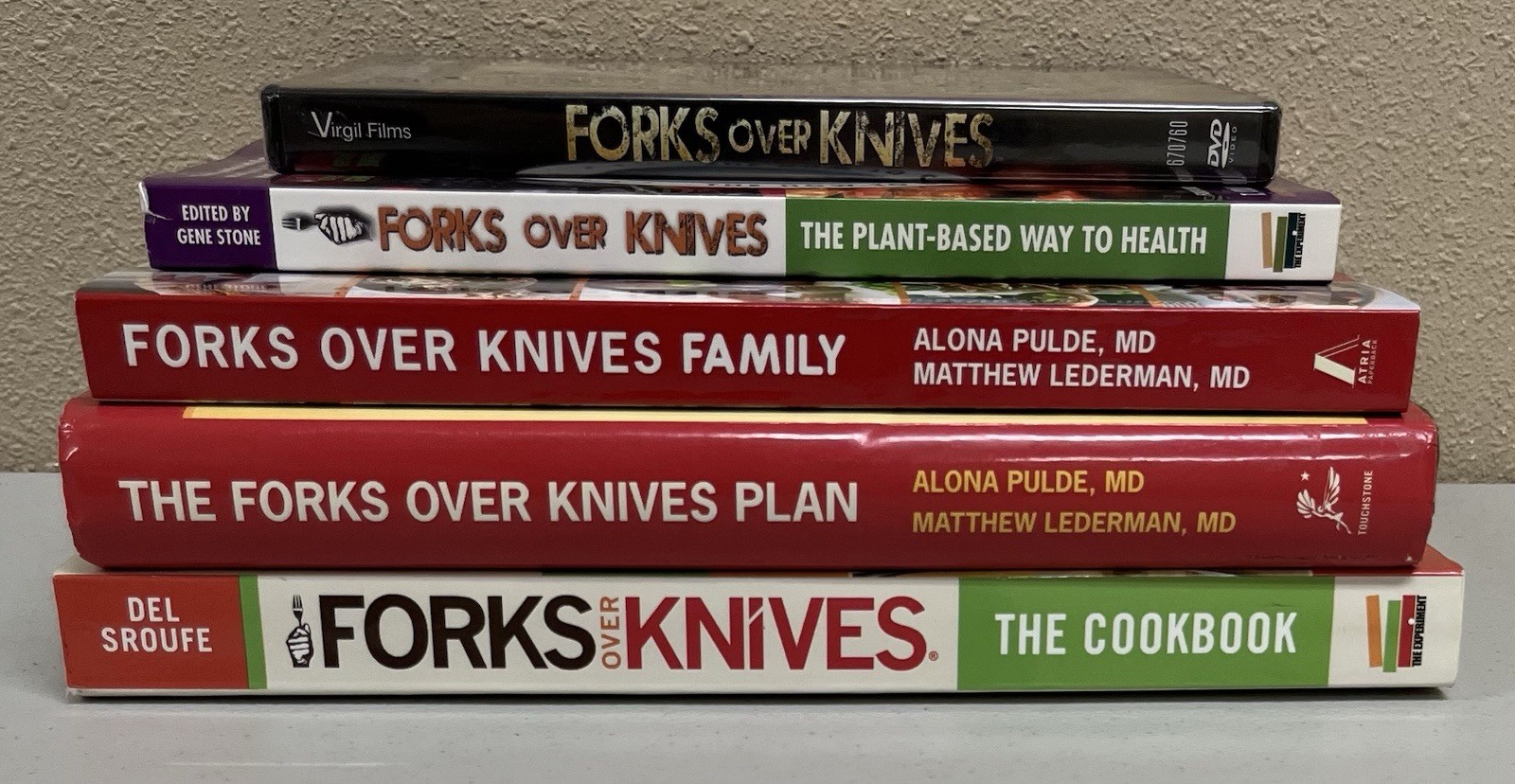Forks Over Knives, Lot of 5 (4 books+ 1 DVD) items on plant-based diet