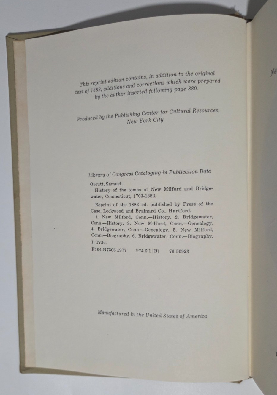 History of New Milford & Bridgewater CT 1703-1882 | 1976 Commemorative Ed