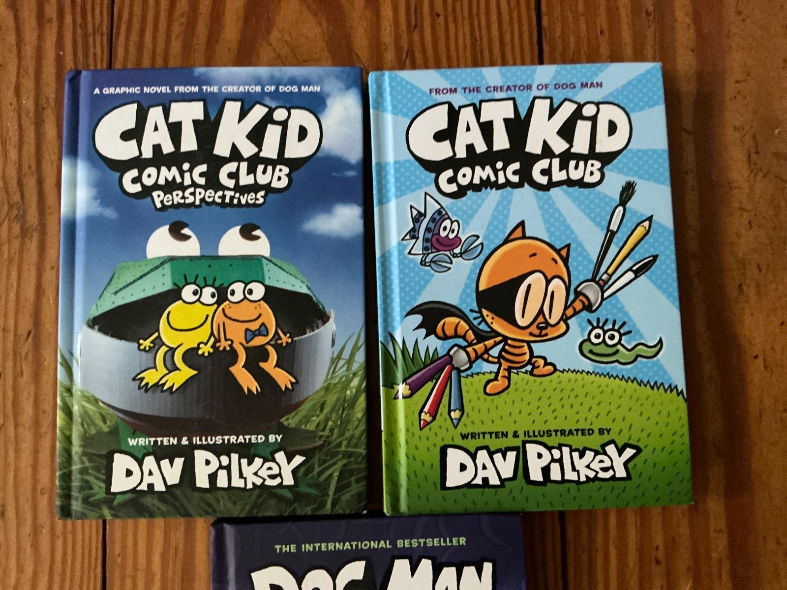 LOT OF 3 Books Dog Man: The Scarlet Shedder, Cat Kid Comic Club Dav Pilkey