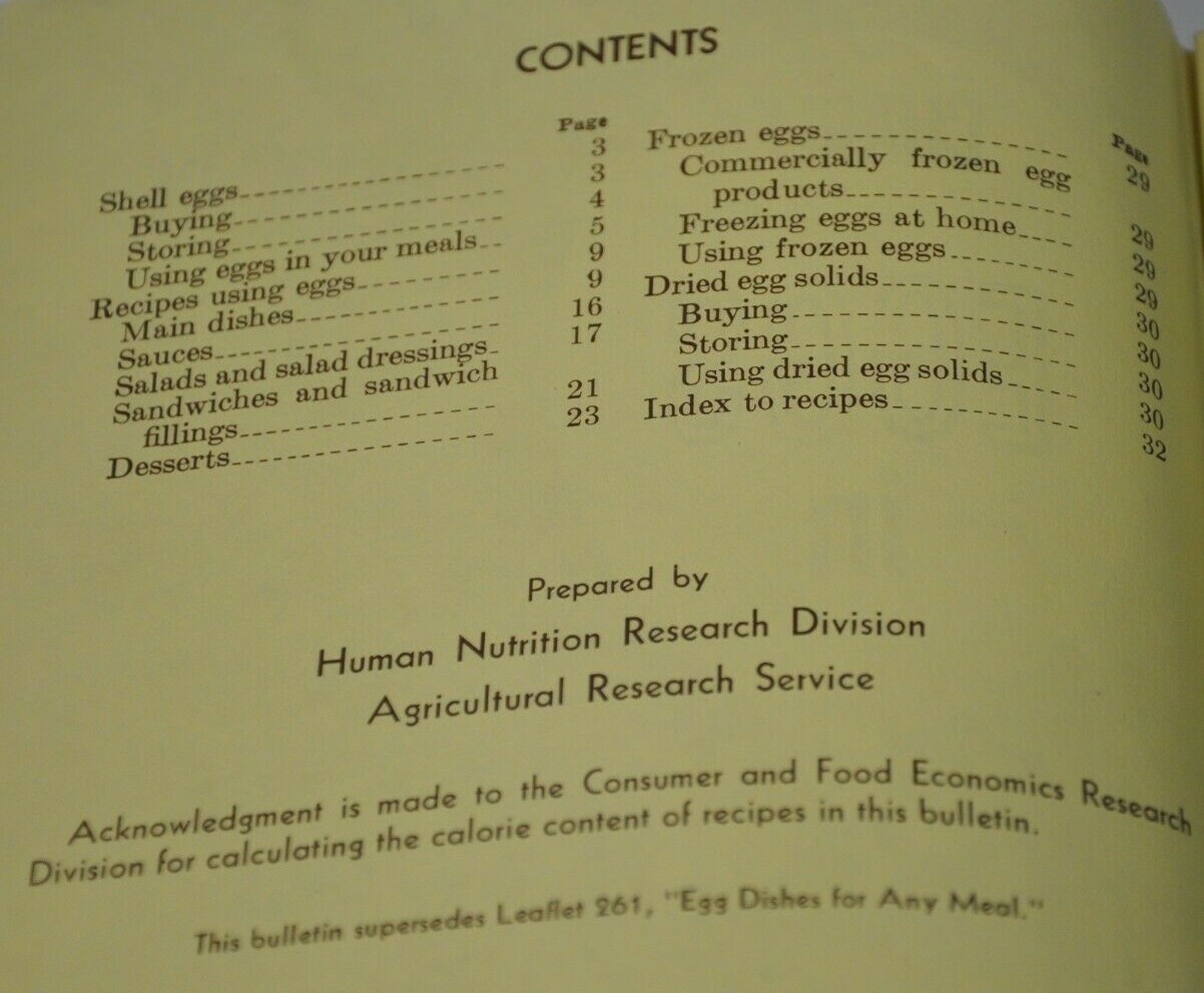 1966 Eggs in Family Meals a Guide for Consumers US Dept of Agriculture 32 pages