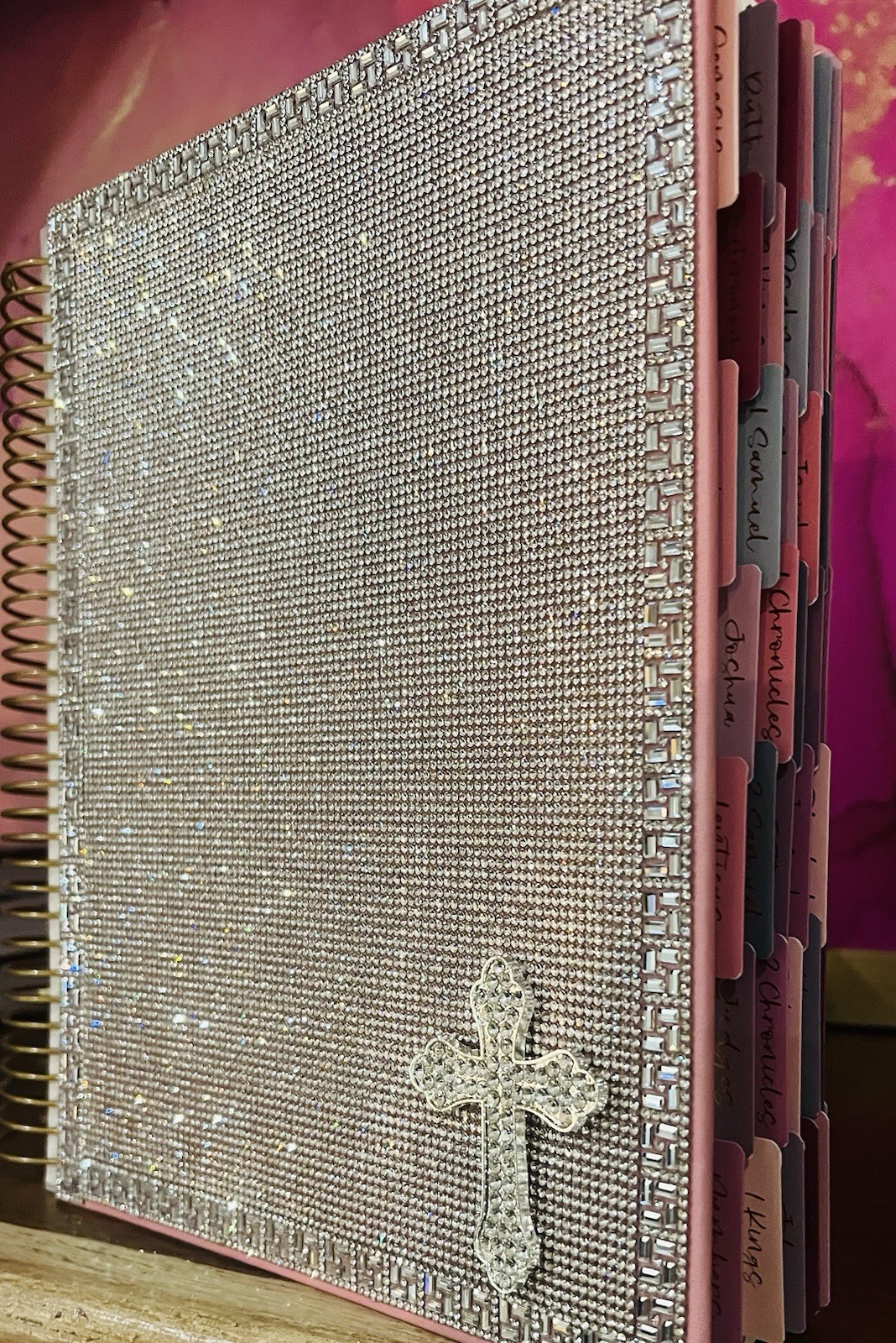 KJV Creative Journaling Bible, Rhinestone Crystal Cover, Spiral-Bound with Cross
