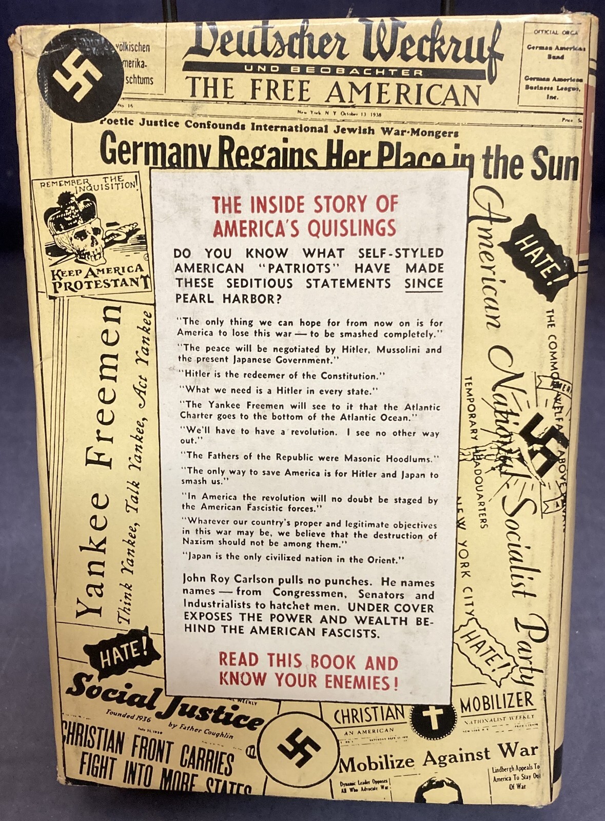 Under Cover: 4 Years in Nazi Underworld of America, Carlson, 1943, HB,VG, 250604
