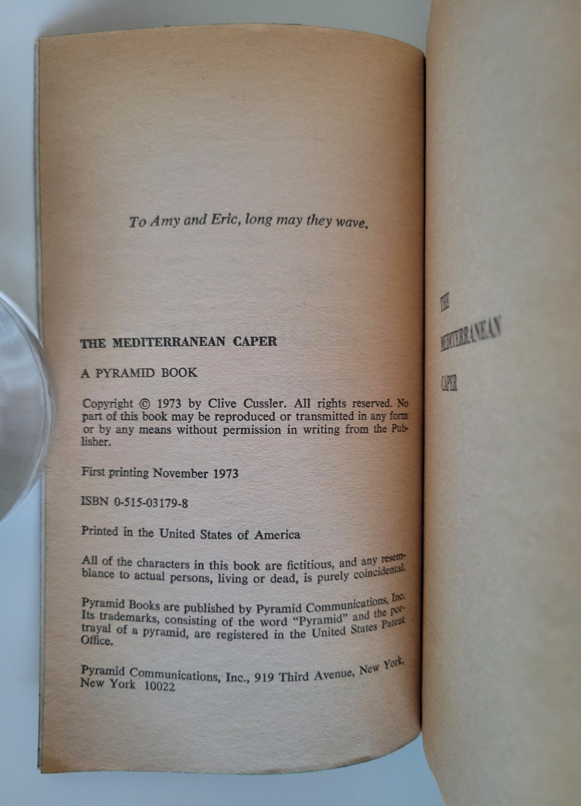 1973 THE MEDITERRANEAN CAPER CLIVE CUSSLER 1ST /1ST EDITION PAPERBACK DIRK PITT