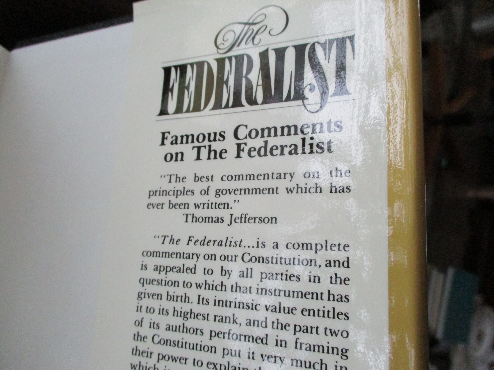The Federalist – Hamilton Jay Madison – Global Affairs 1987 HB DJ New Unread M3