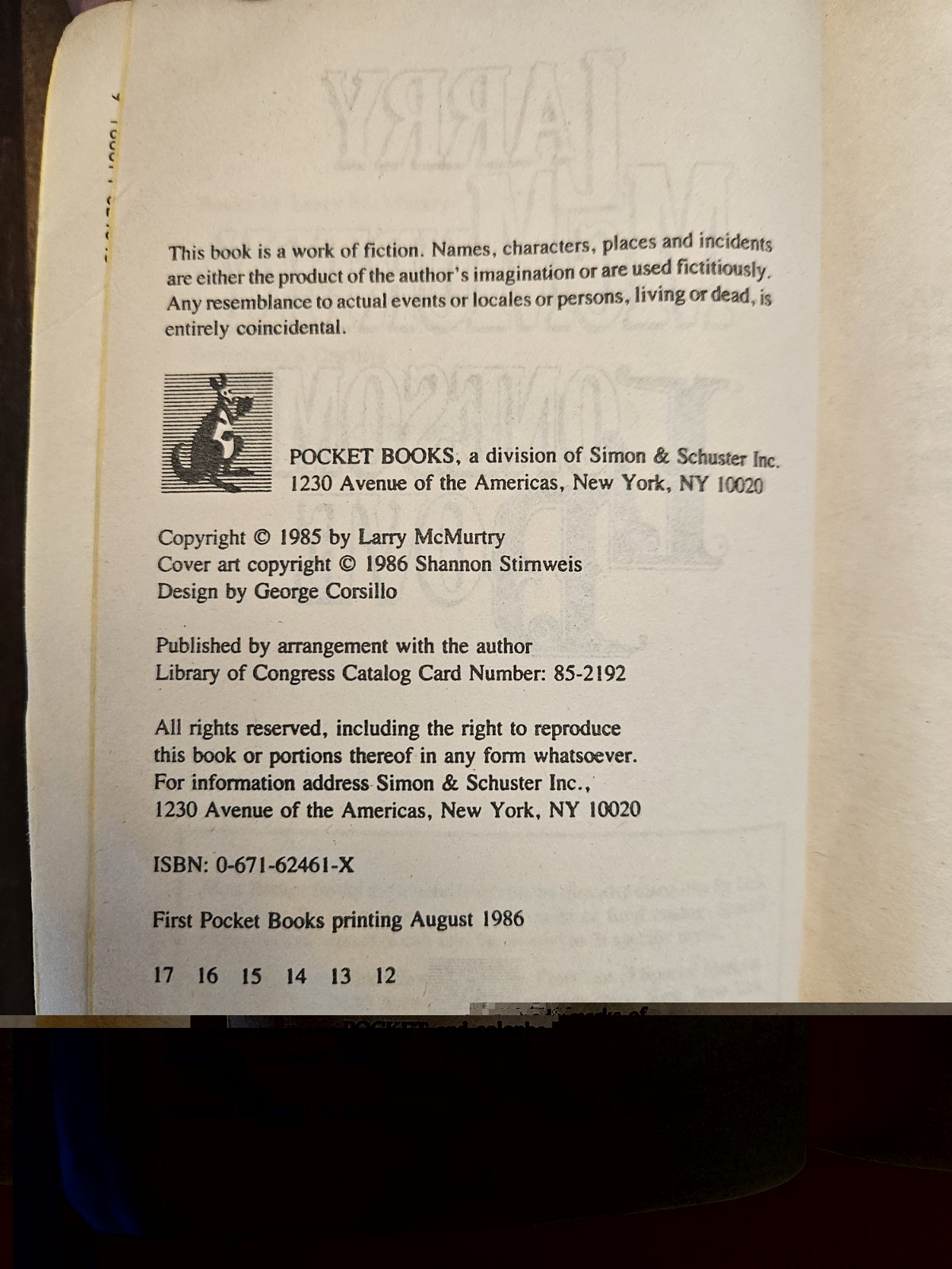 Pocket Books Lonesome Dove Paperback 1st Edition 1st Printing 1986