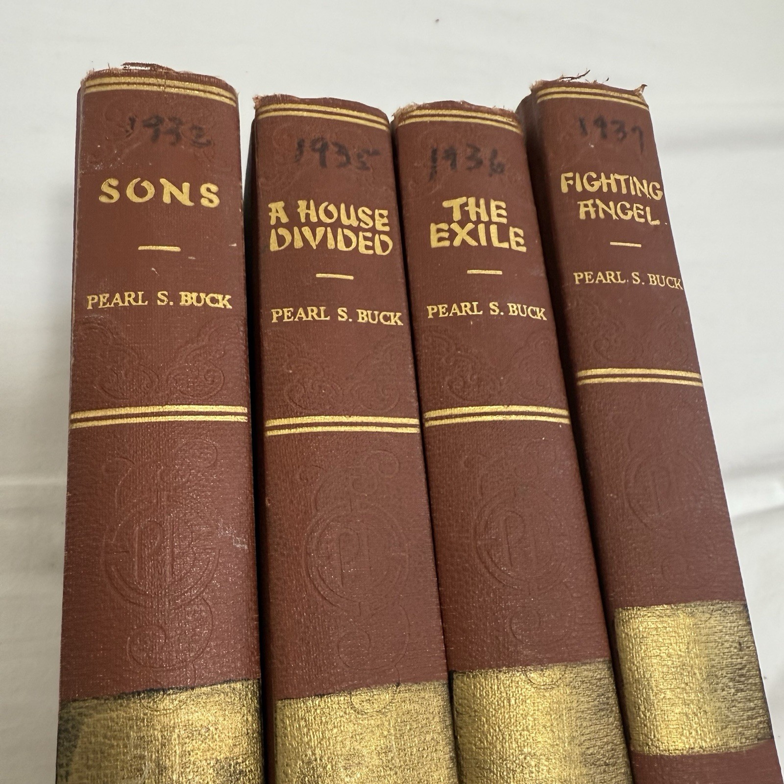 Pearl S. Buck Book Lot (4) Collier Vintage 1931-1937 Gold Red Decor Staging