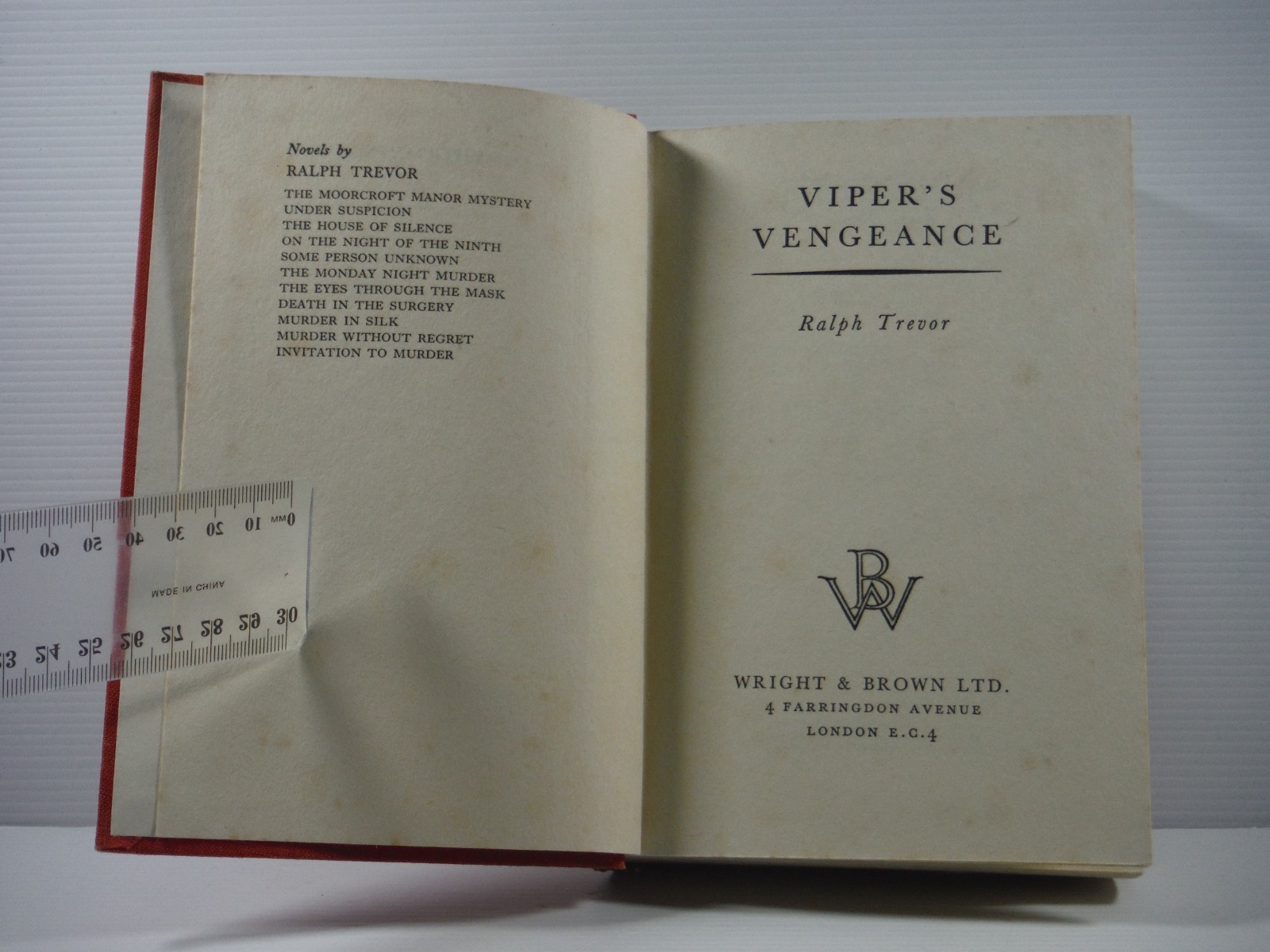 Viper’s Vengeance by Ralph Trevor 1938 vintage crime thrill book scarce hardcove