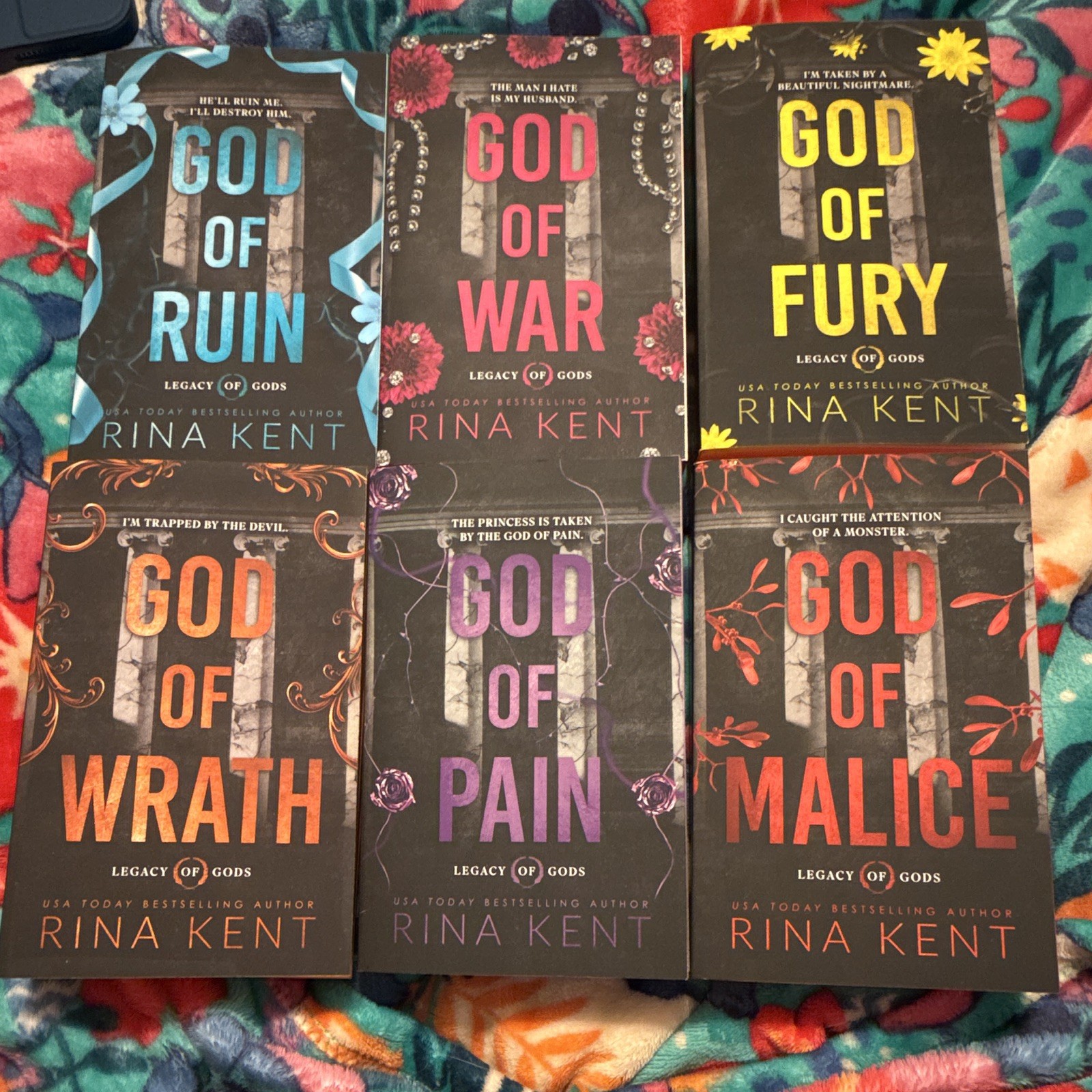 Rina Kent Legacy of Gods 6-Book Paperback Lot: Ruin War Fury Wrath Pain Malice