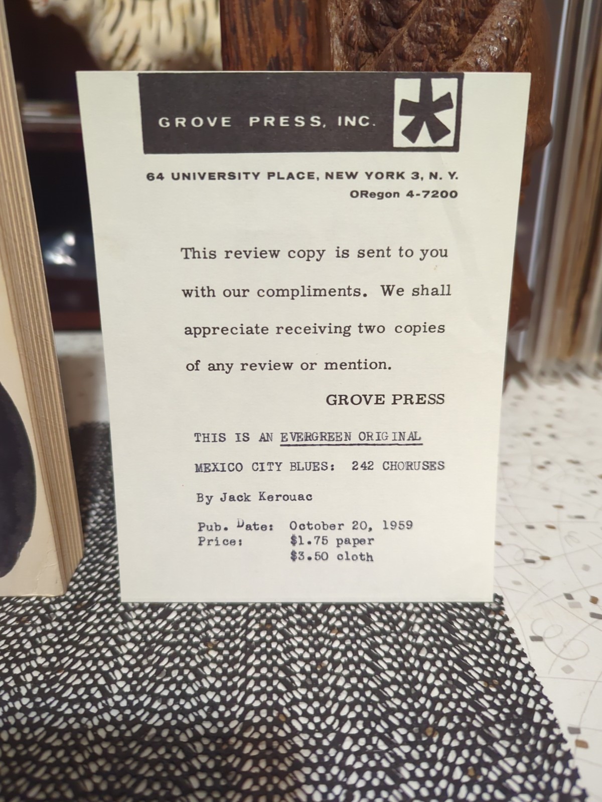 Mexico City Blues Review Copy 1st Printing Trade PB With Slip 1959 Grove Press