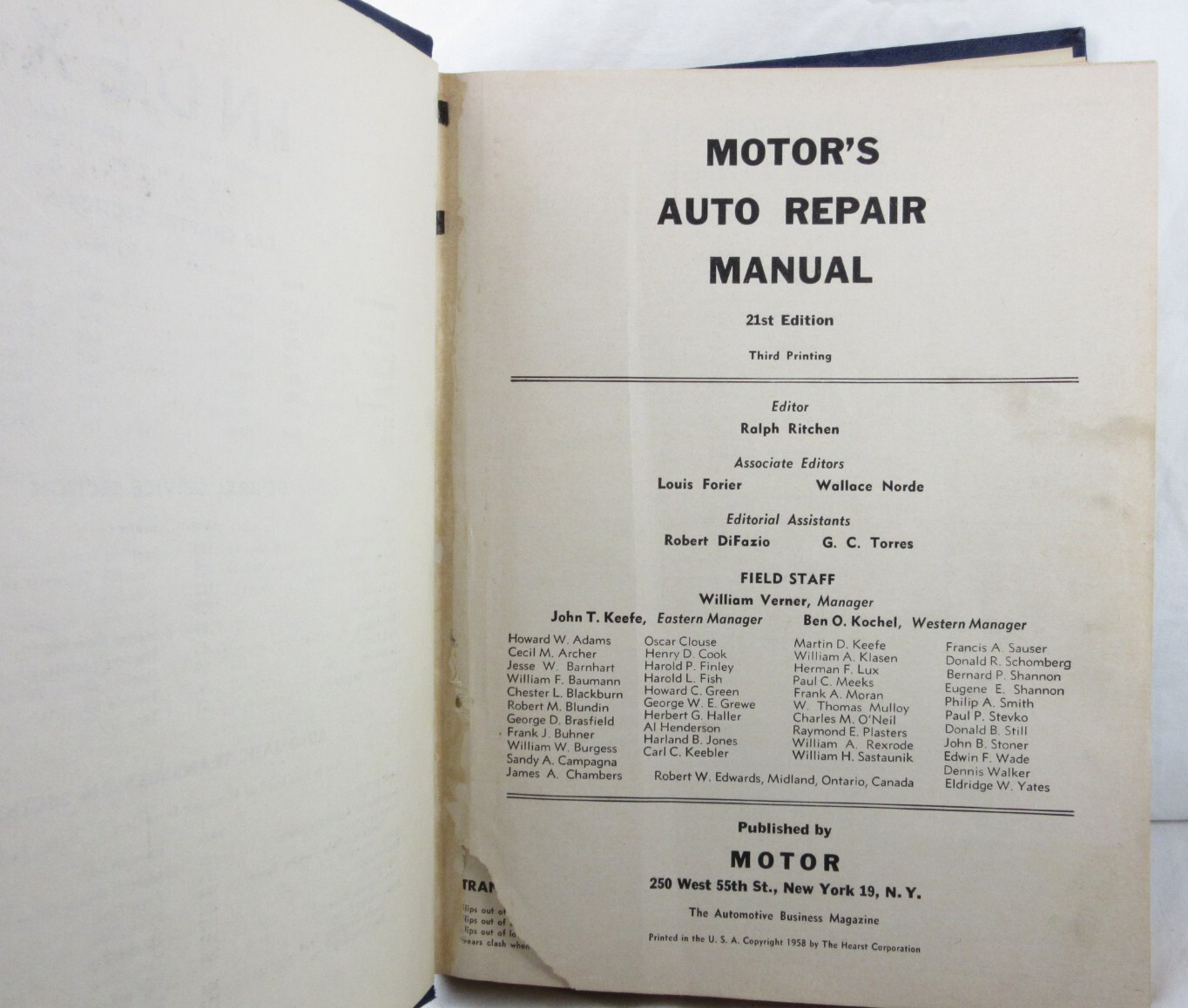 MOTORS AUTO REPAIR MANUAL * 1958 Third Printing * 1949-1958 Models – 21st -Book