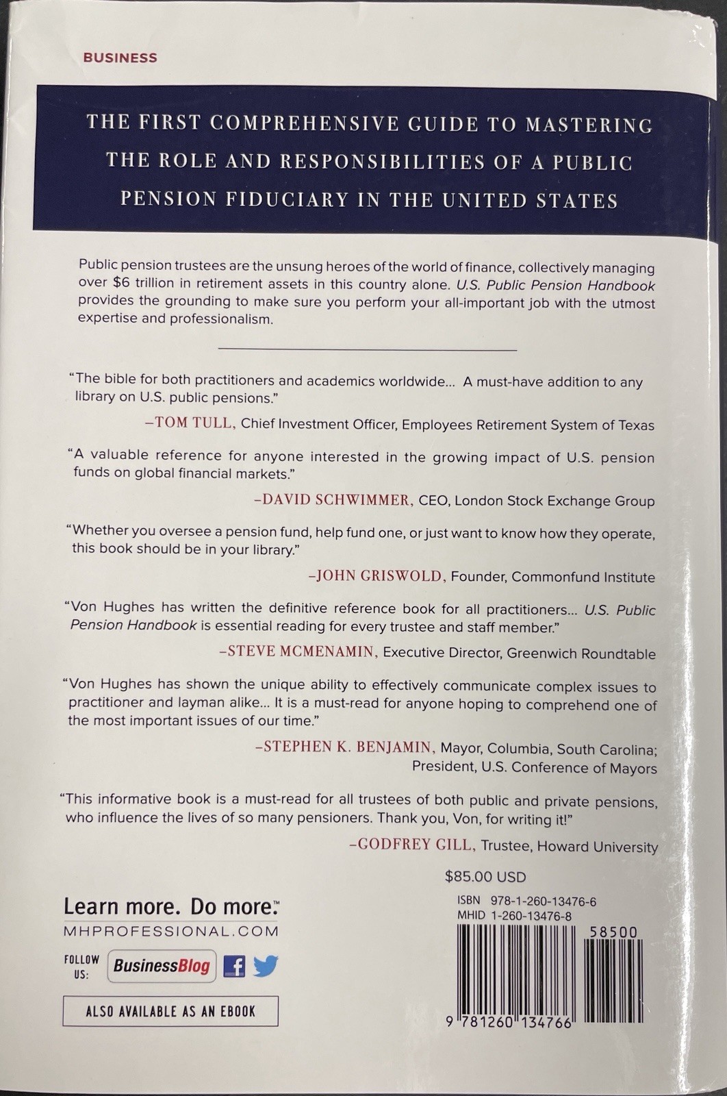 US PUBLIC PENSION HANDBOOK by Von M. Hughes (2019, HCDJ) Very Good