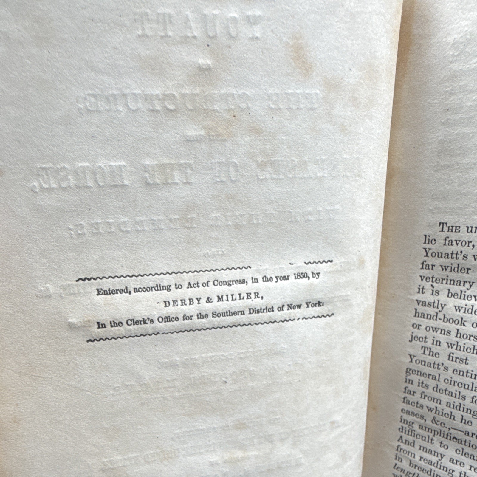 Youatt on the Structure & Diseases of the Horse 1853 HC Illustrated Inscribed