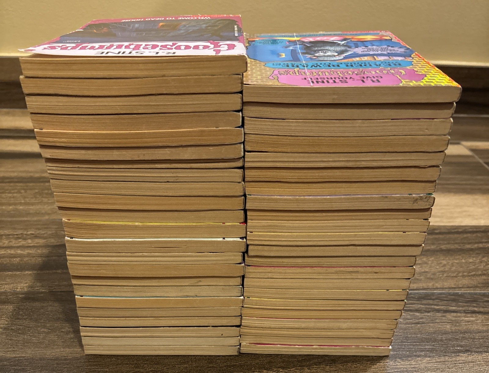 VTG Lot Of R.L. Stine Goosebumps Books- 49 Books,VHS, Postcards Bookmarks, Decal
