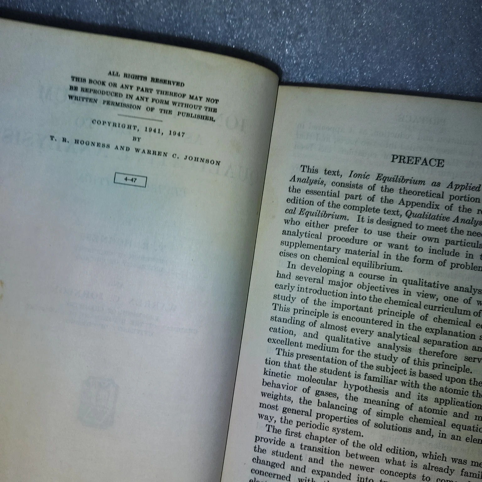 Ionic Equilibrium Qualitative Analysis Hogness Johnson 1947 Revised Edition