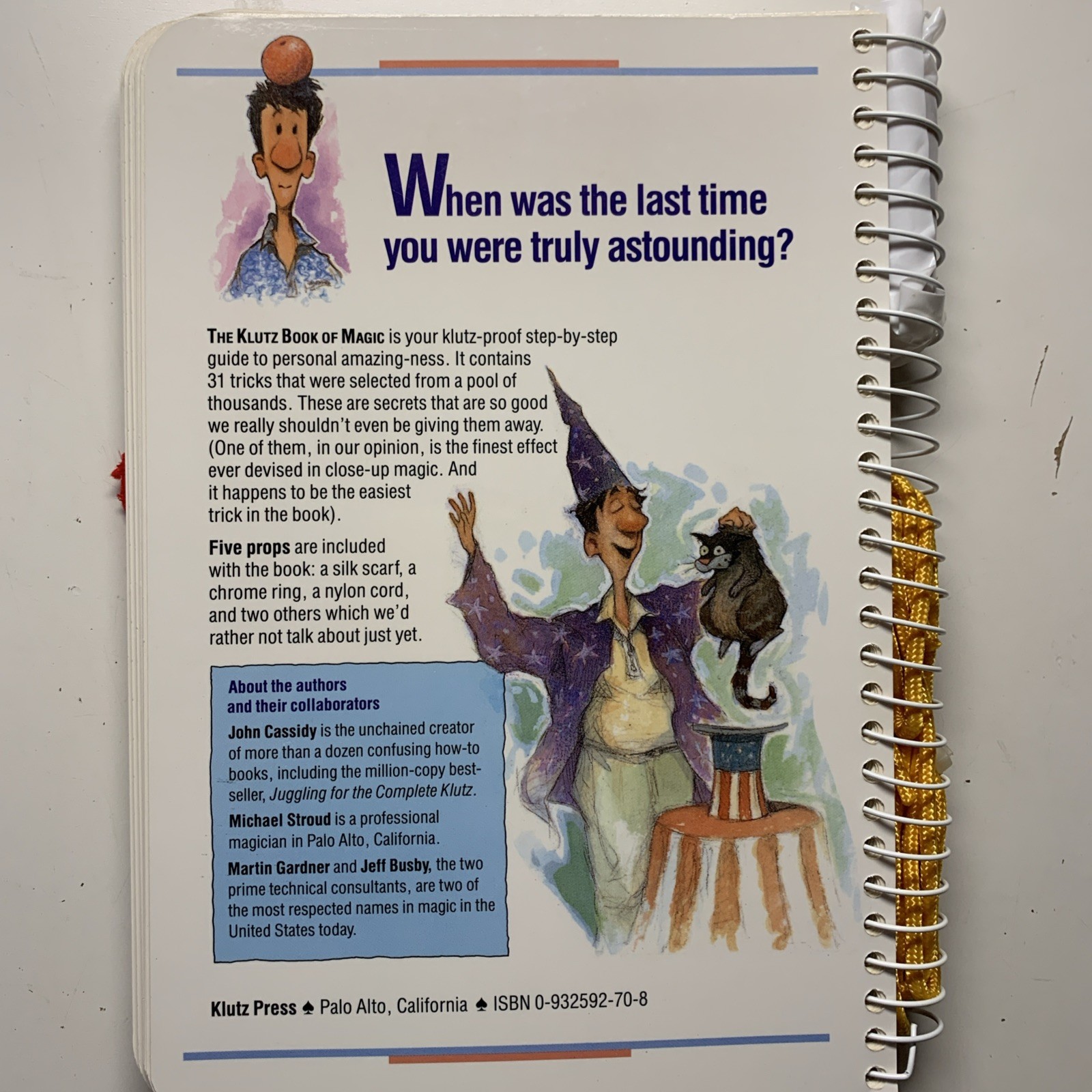 The Klutz Book of Magic With 4 Props by John Cassidy 1990 Spiral Bound