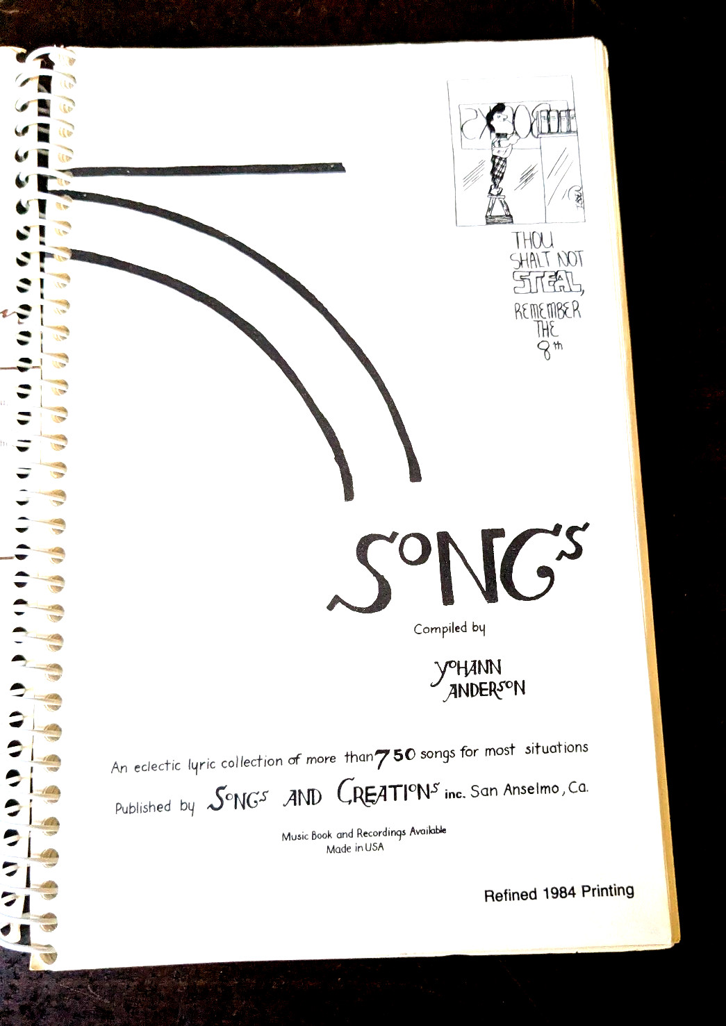 “Songs” Compiled by Yohann Anderson – 750 Song Lyrics Softbound Spiral FAST SHIP
