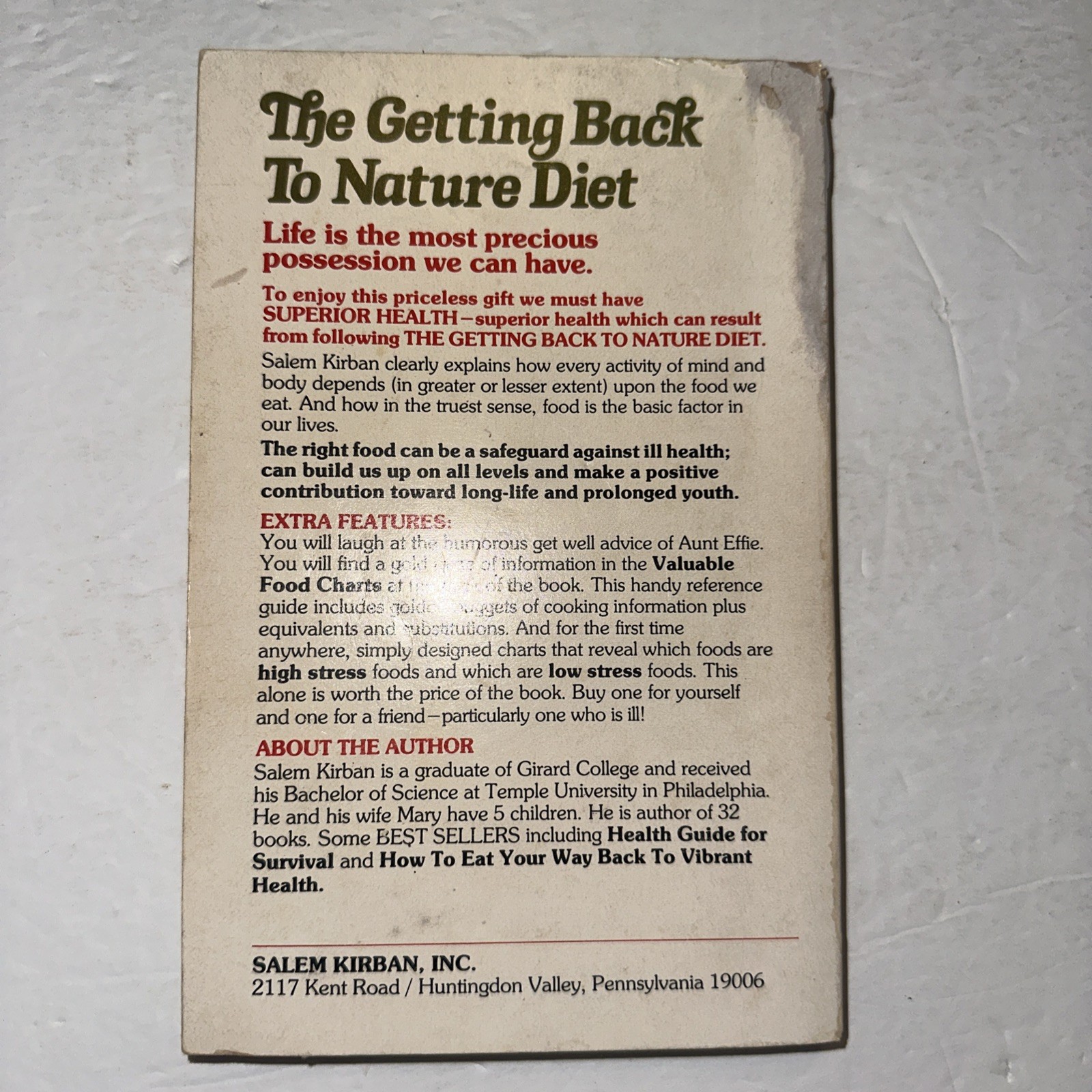 The Getting Back to Nature Diet Salem Kirban Paperback 1978
