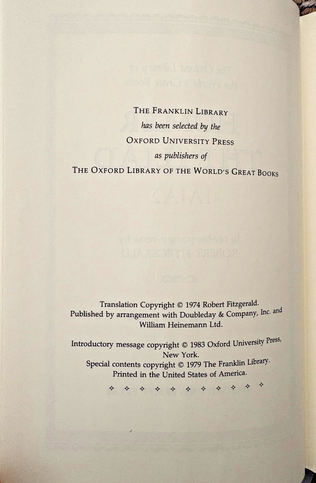 FINE BINDING Oxford Library of World’s Great Books edition of Homer’s „Iliad“