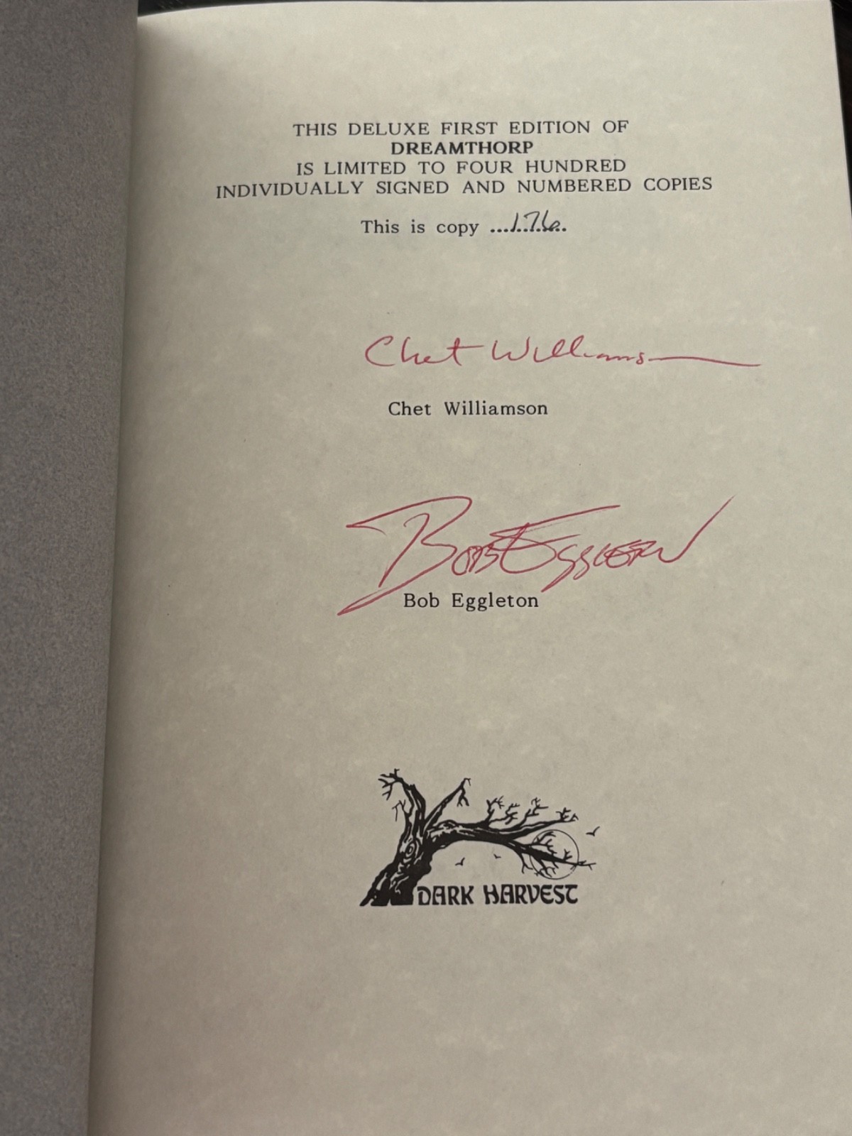 SIGNED 2x! Dreamthorp – Chet Williams Limited [Dark Harvest 1989] Bob Eggleton