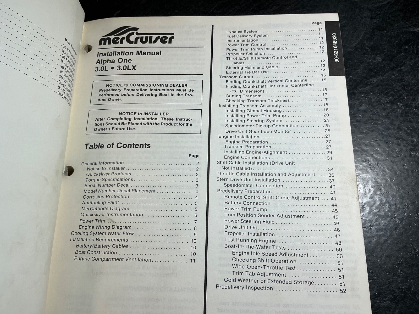 1992 Mercruiser Installation Manual 3.0L, 4.3L, 5.0L, 5.7L, 7.4L, 8.2L & Diesel