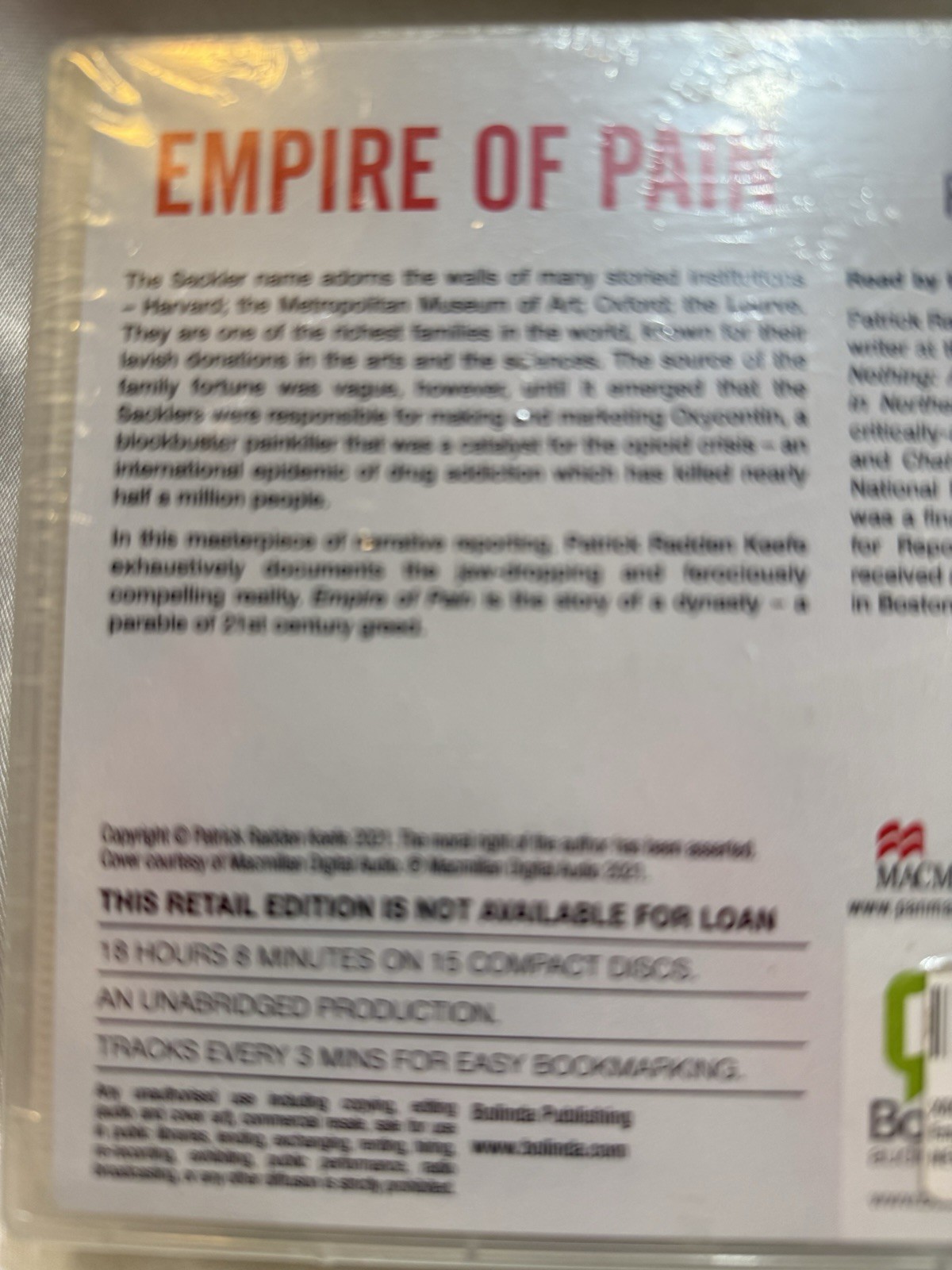 Empire Of Pain Adio Disk Set Patrick Radden Keefe 18 Hours, 8 Minutes