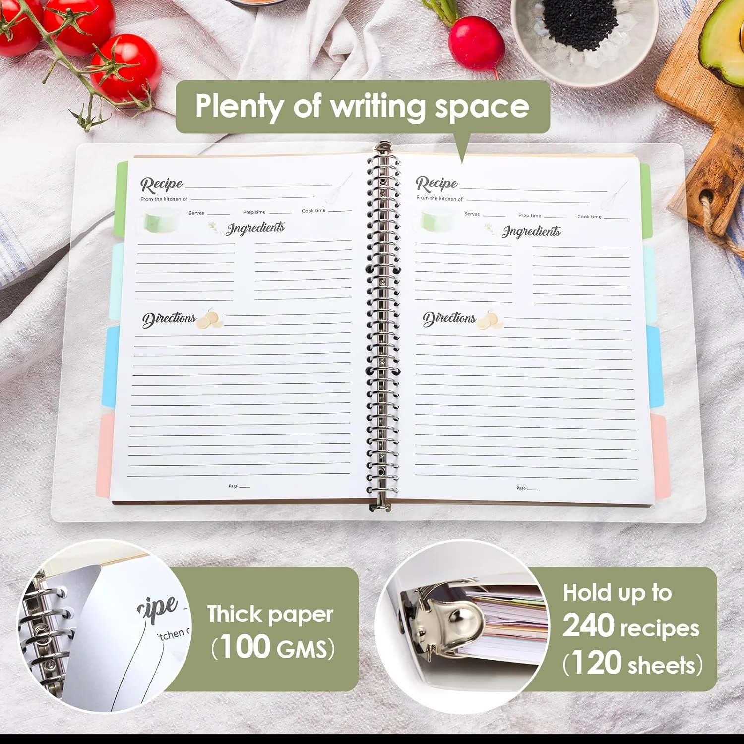8.5″ x 11″ Recipe Book to Write in Your Own Recipes, Personal Blank Recipe Noteb
