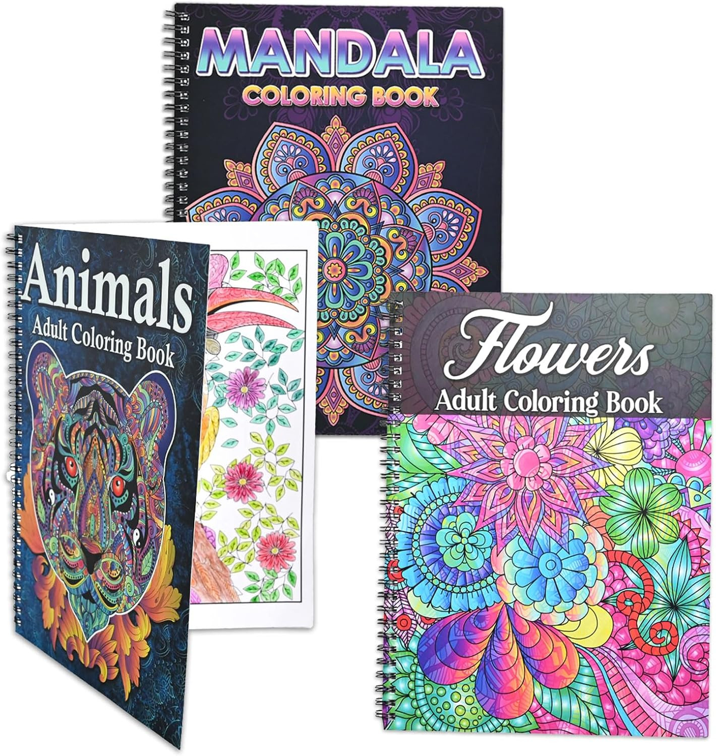 3 Pack Adult Stress Relief Coloring Book,60 Page Mandalas,Animal & Flower Patter