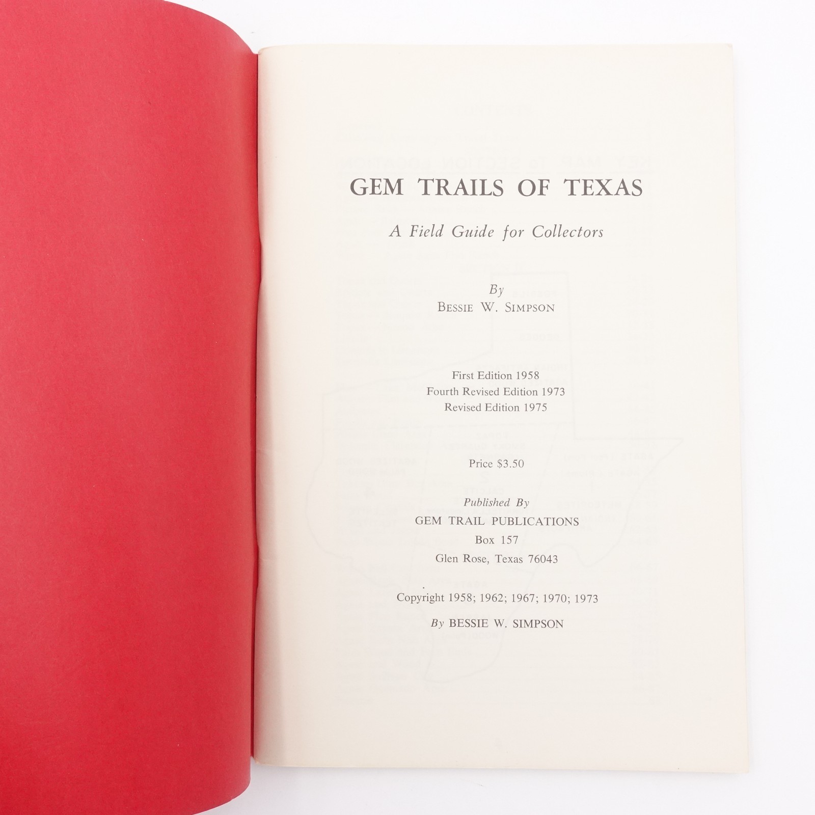 Gem Trails of Texas by Bessie W. Simpson Fourth Revised Edition 1975 GC 88 pages