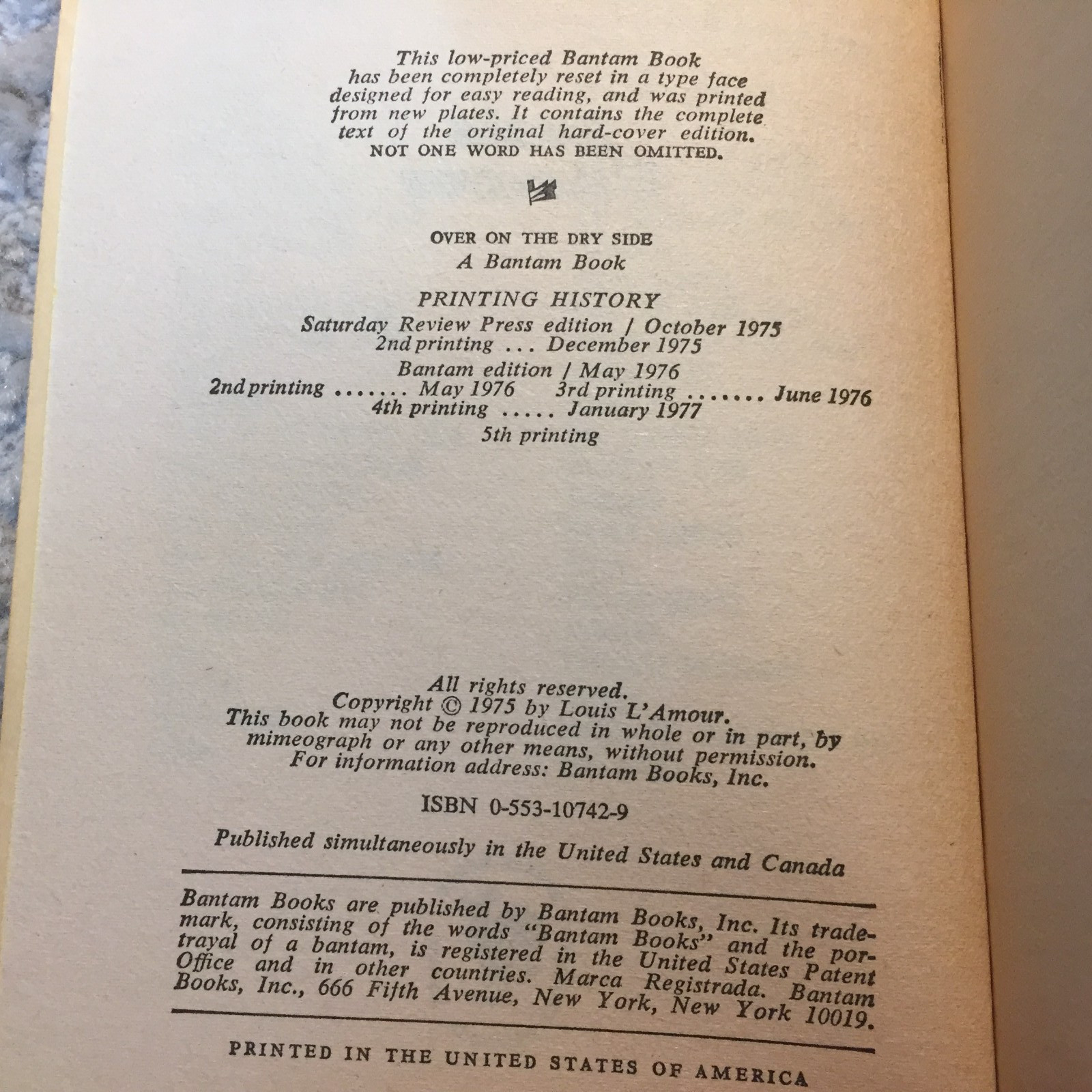Over On The Dry Side Louis L’Amour 1977 Bantam Books Winter Trail Survival Book