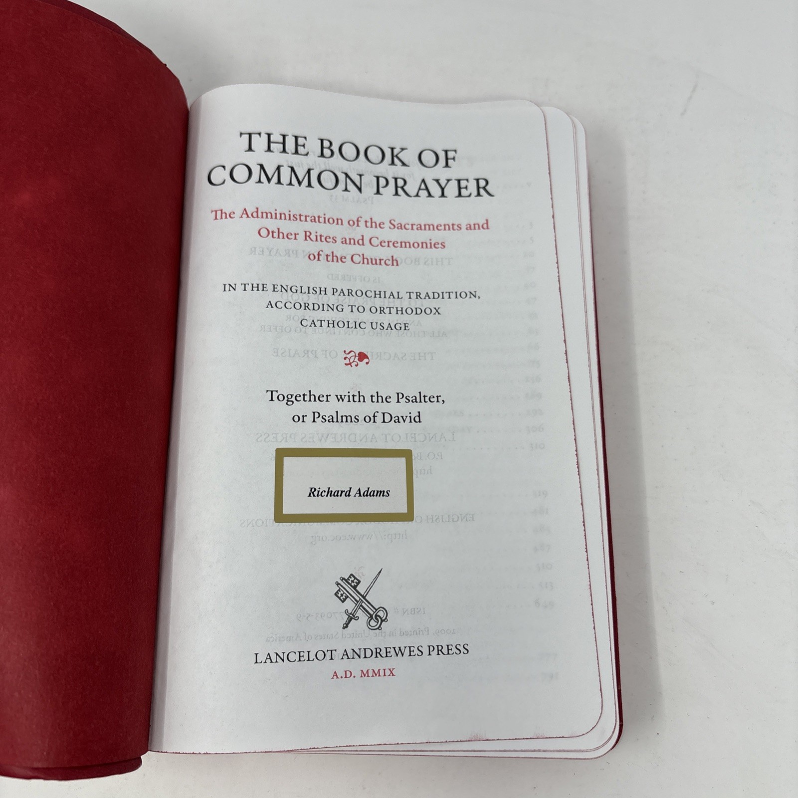 The Book of Common Prayer Red Faux Leather 2009 Orthodox Catholic First Edition