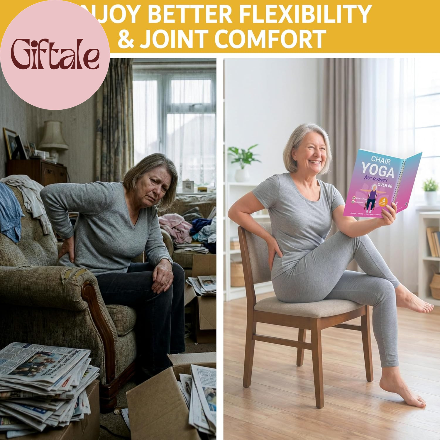Chair Yoga for Seniors over 60 Book and Chart, 30 Poses with Video Guide, Spiral