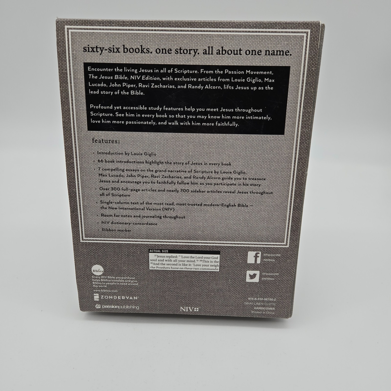 The Jesus Bible by Louie Giglio (2017, Hardcover) Gray Cloth Cover