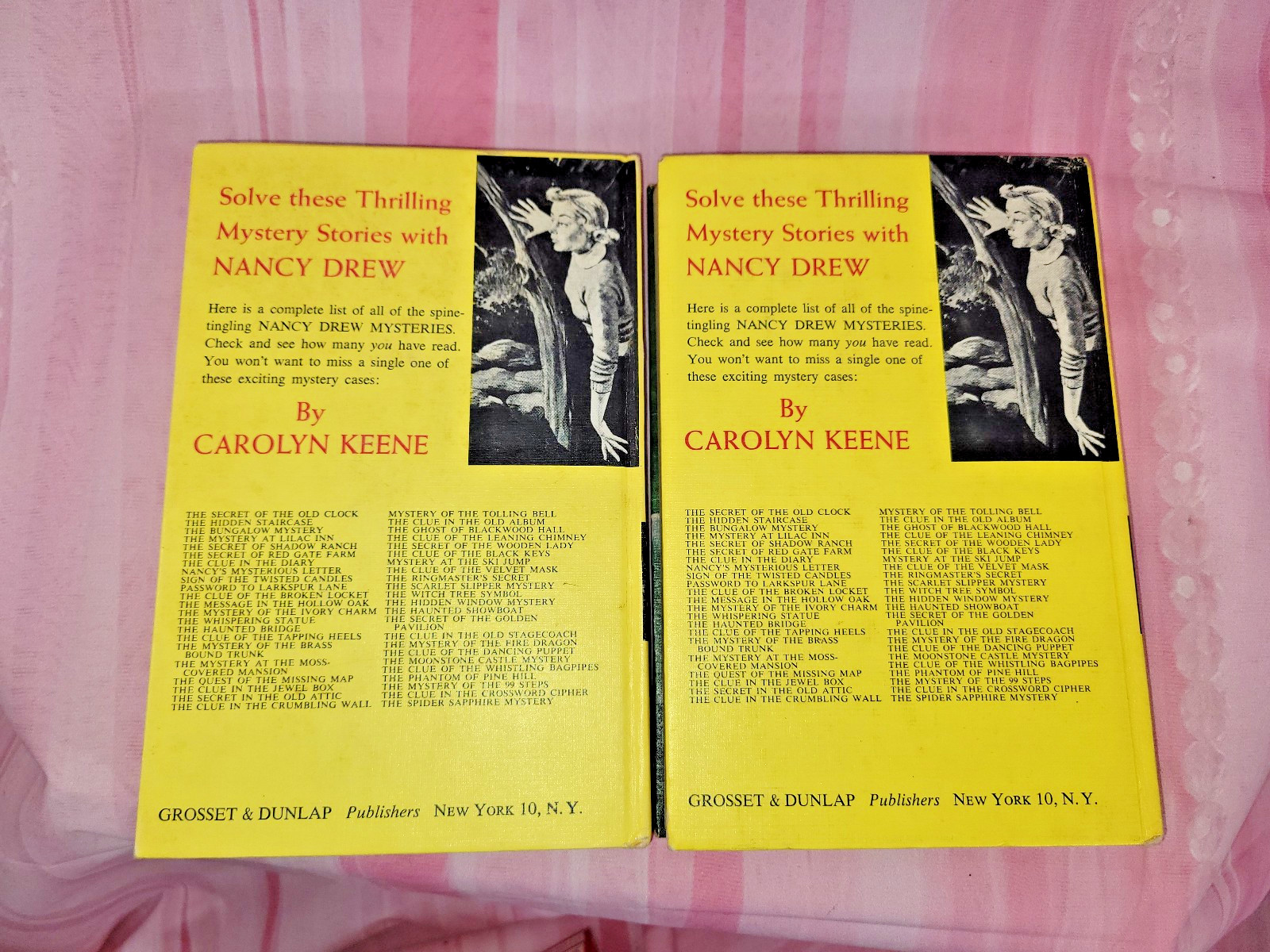 26 39 Nancy Drew Mystery Carolyn Keene Matte HC White End Pages Behind Tree