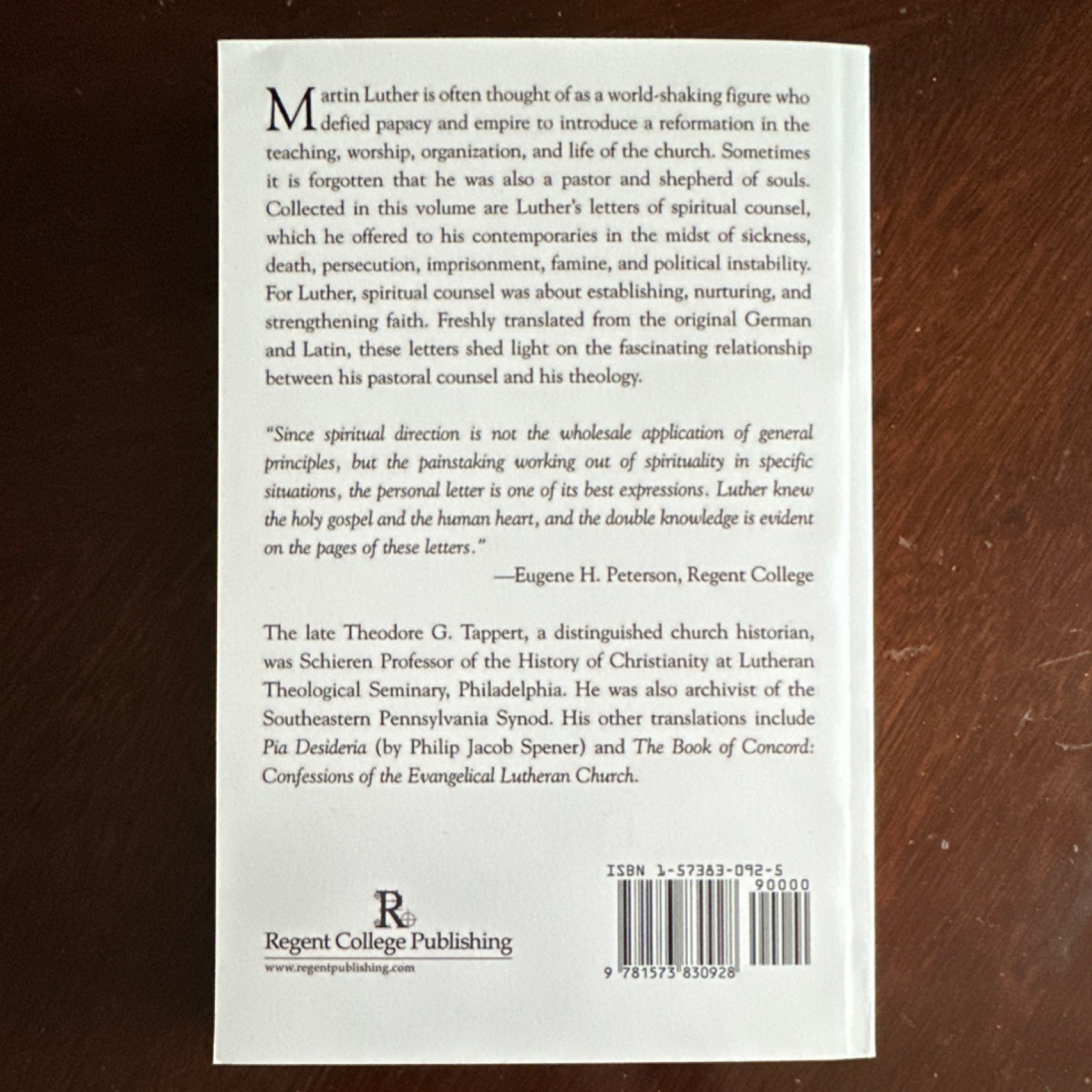Luther: Letters of Spiritual Counsel by Martin Luther Regent College Classics