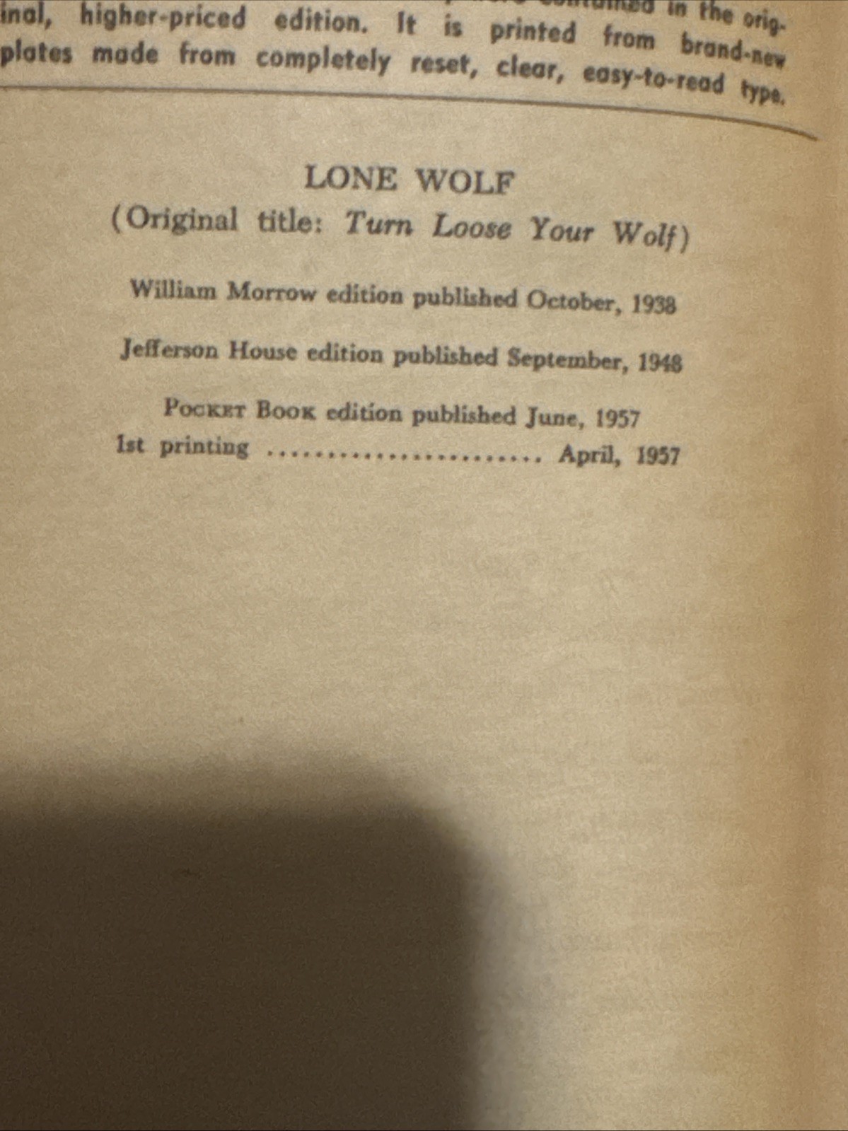 BENNETT FOSTER Westerns LONE WOLF 1957 1st POCKET BOOK EDITION OF 1938 NOVEL