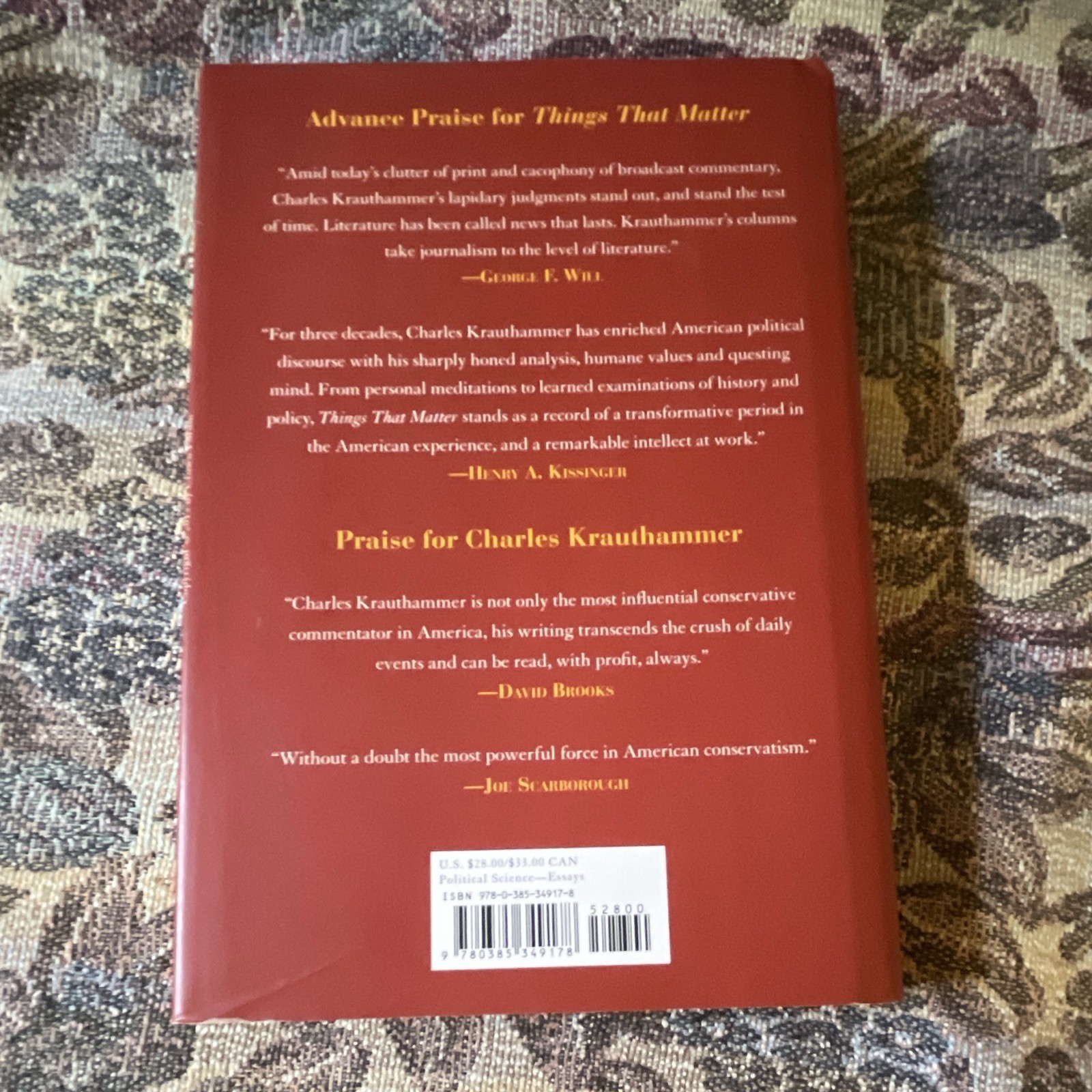 Charles Krauthammer Things That Matter Signed 1st Ed HC w/ Dust Jacket 2013
