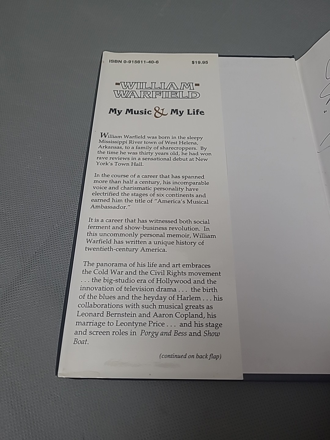 My Music & My Life (SIGNED) by William Warfield w Alton Miller (Sagamore, 1991)