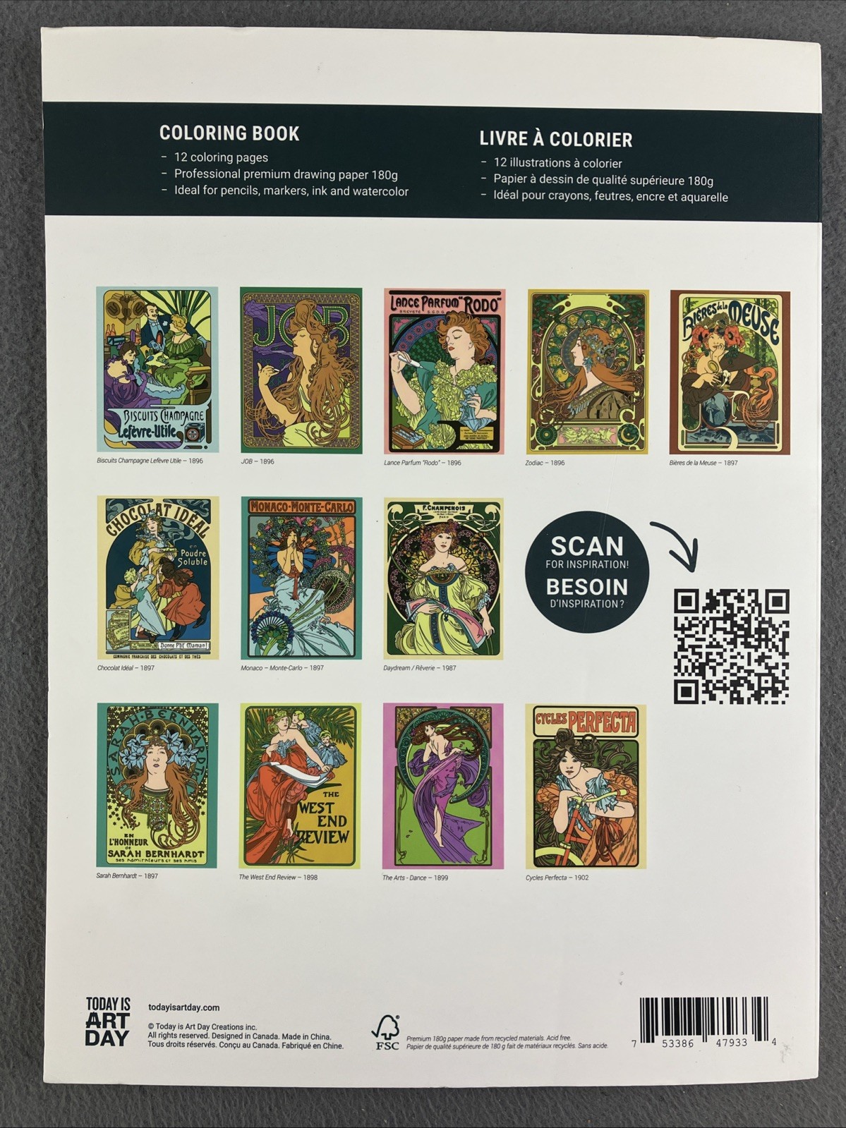 Alphonse Mucha Coloring Book Lot Of 12 Pages Clean Watercolor Pages