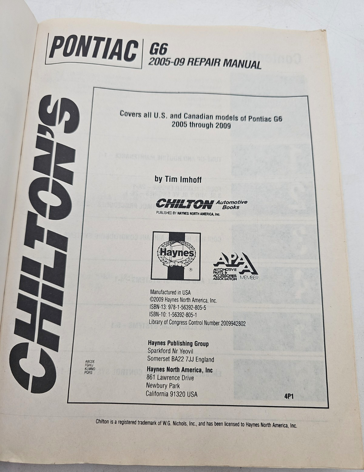 Chilton Pontiac G6 2005 – 2009 Repair Manual Includes Wiring Diagrams Paperback