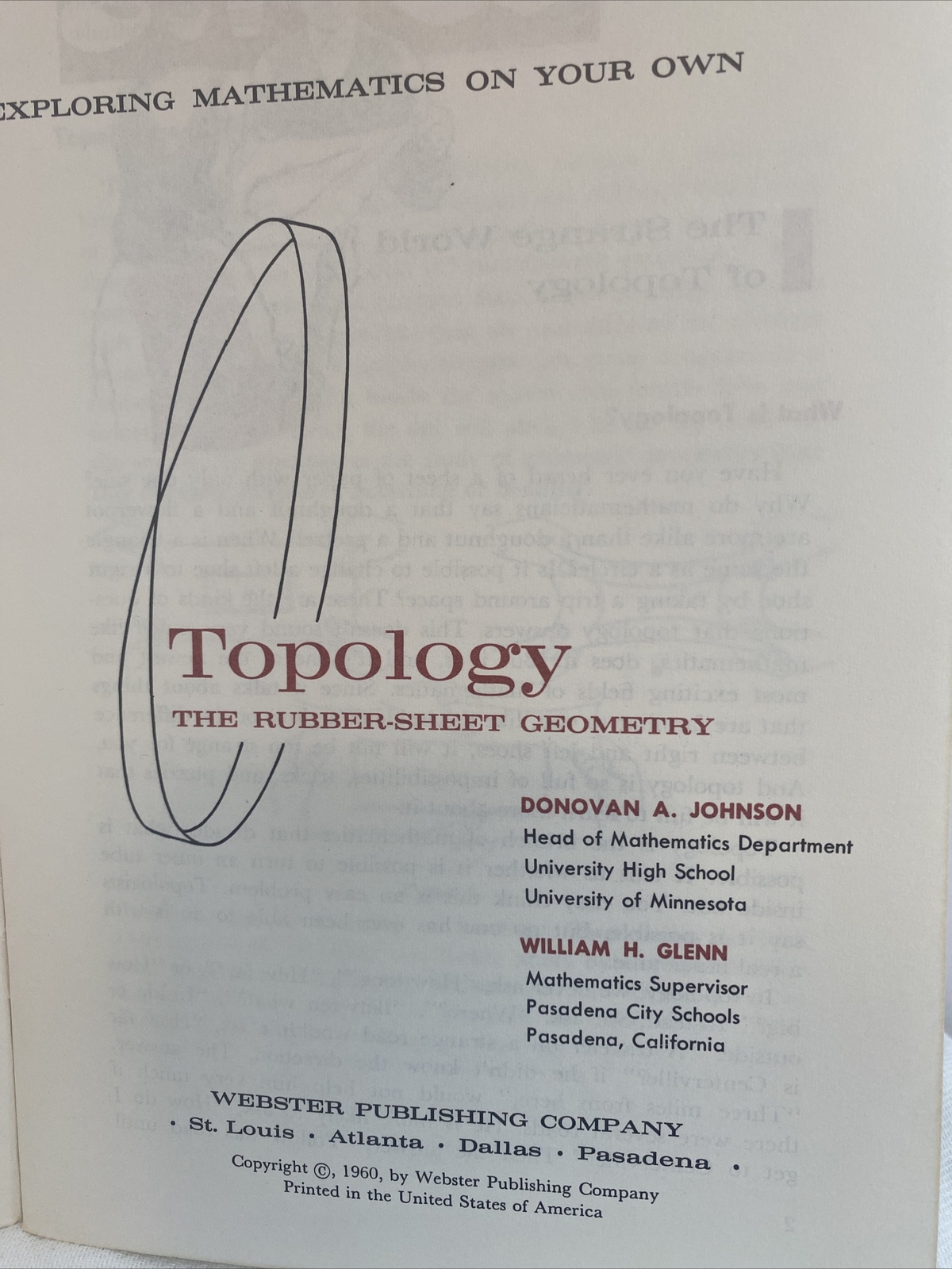 Topology The Rubber-Sheet Geometry by Donovan A Johnson & William H Glenn 1960