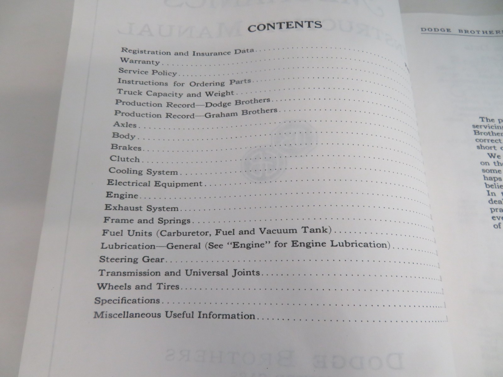 1914-1927 DODGE BROS. & GRAHAM BROS. REPAIR SHOP MANUAL