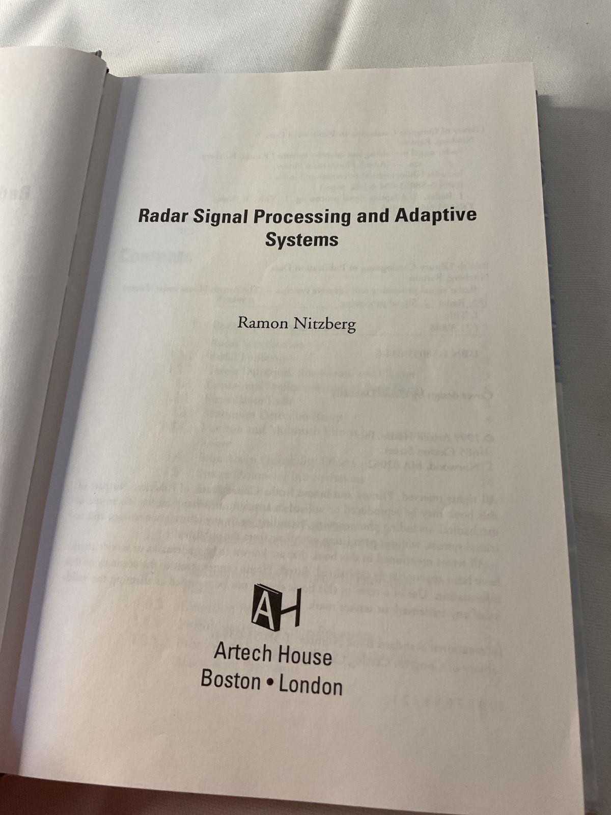 Radar Signal Processing and Adaptive Systems Ramon Nitzberg Artech house 1999