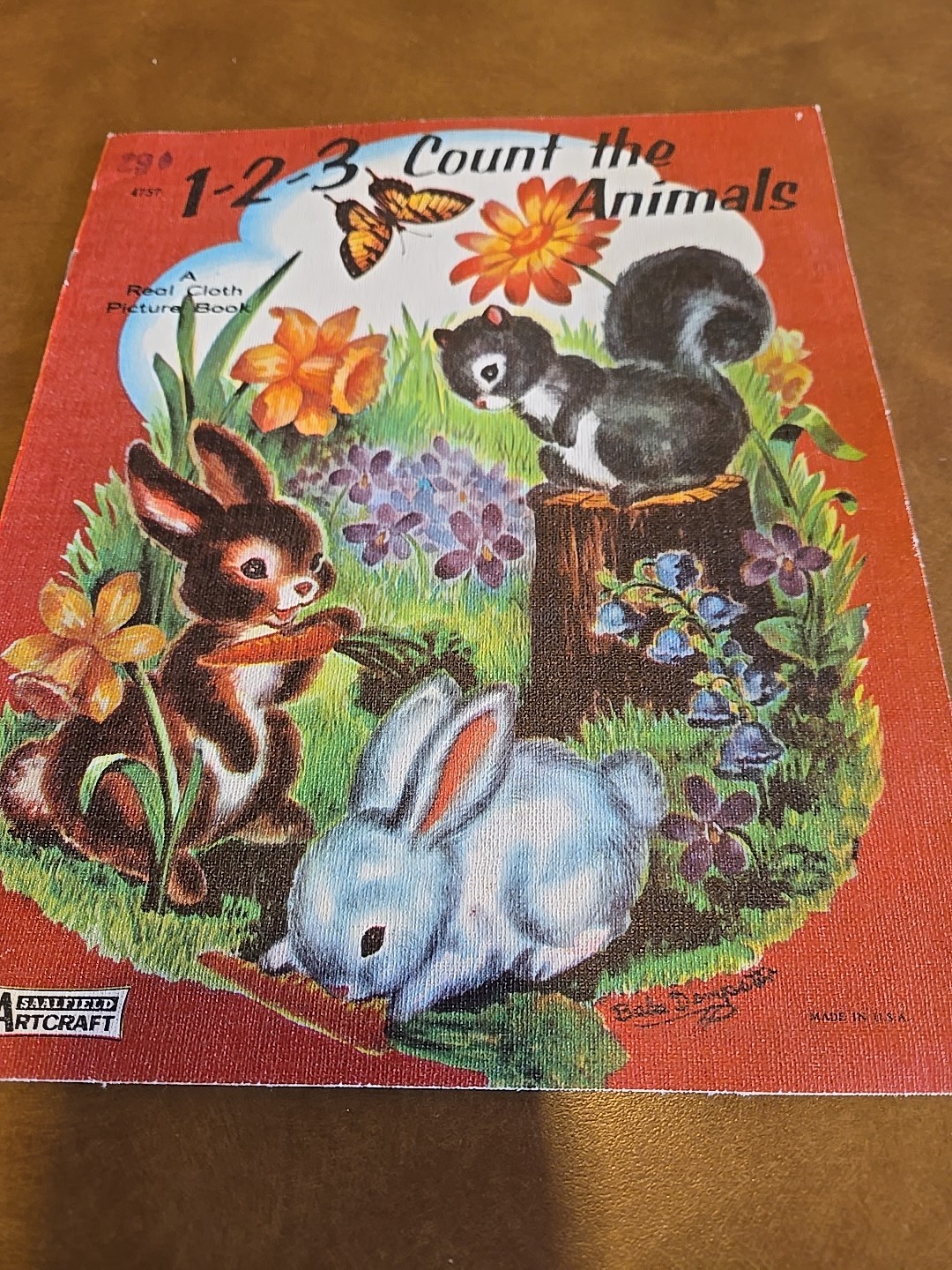 1-2-3 Count the Animals A Real Cloth Picture Book by Saalfield/Artcraft 1950 VG+