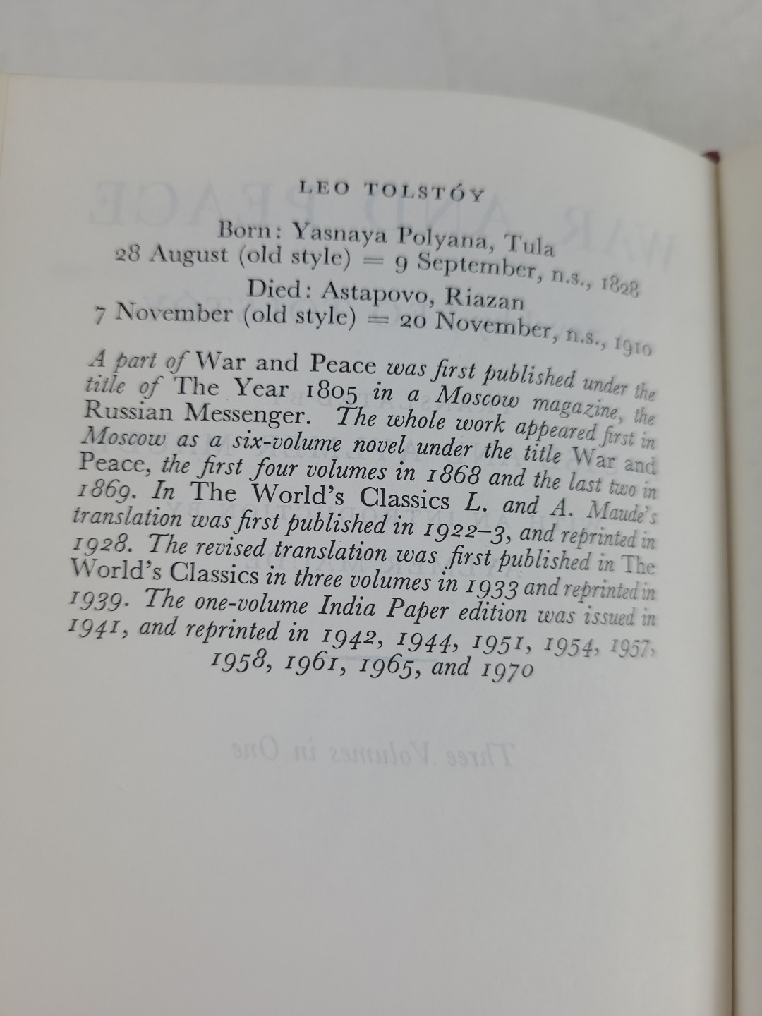 War & Peace Leo Tolstoy 1970 Oxford University Press HCDJ The World’s Classics